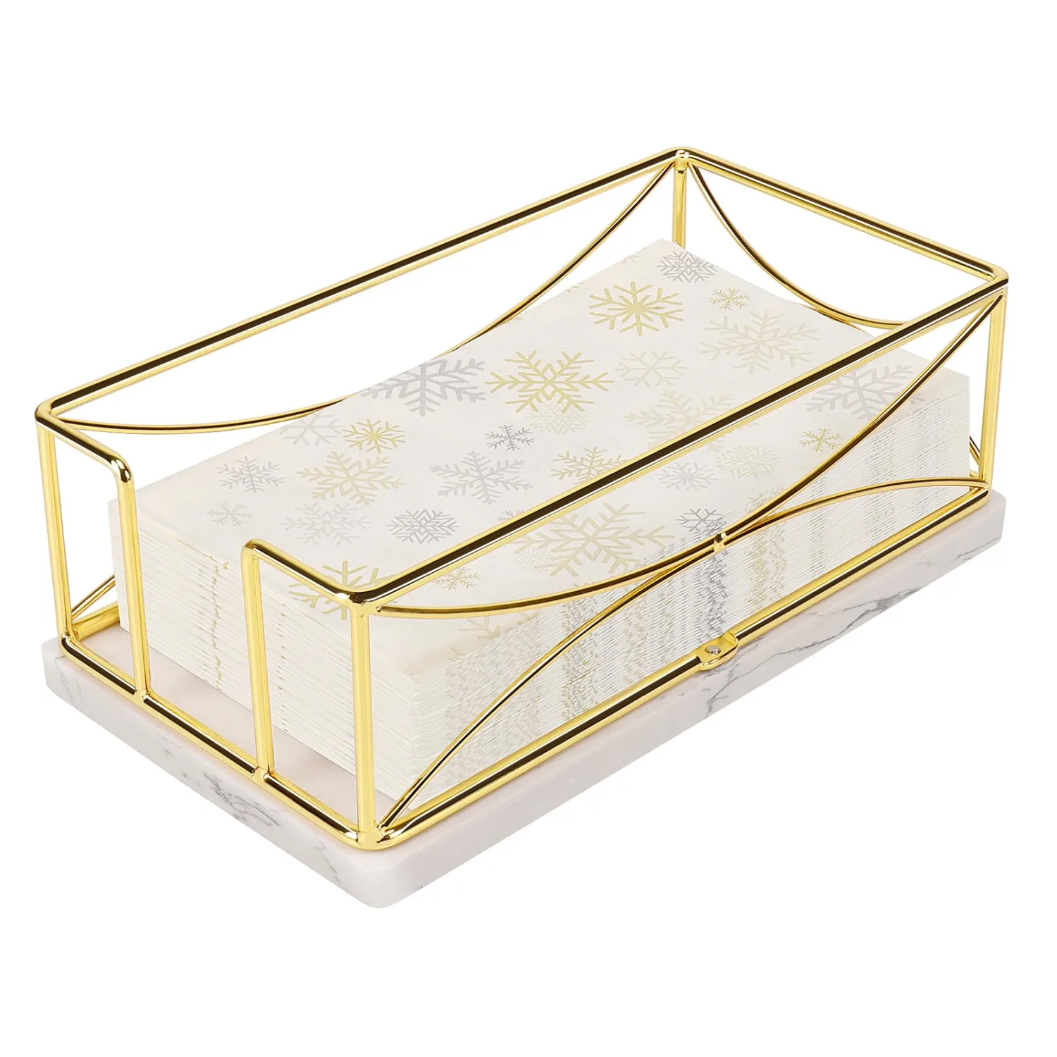Livabber Guest Napkin Holder, Metal Bathroom Paper Hand Towel Storage Modern Napkin Tray Caddy for Countertop, Table Kitchen, Dinning Room (Gold, Marble Base)