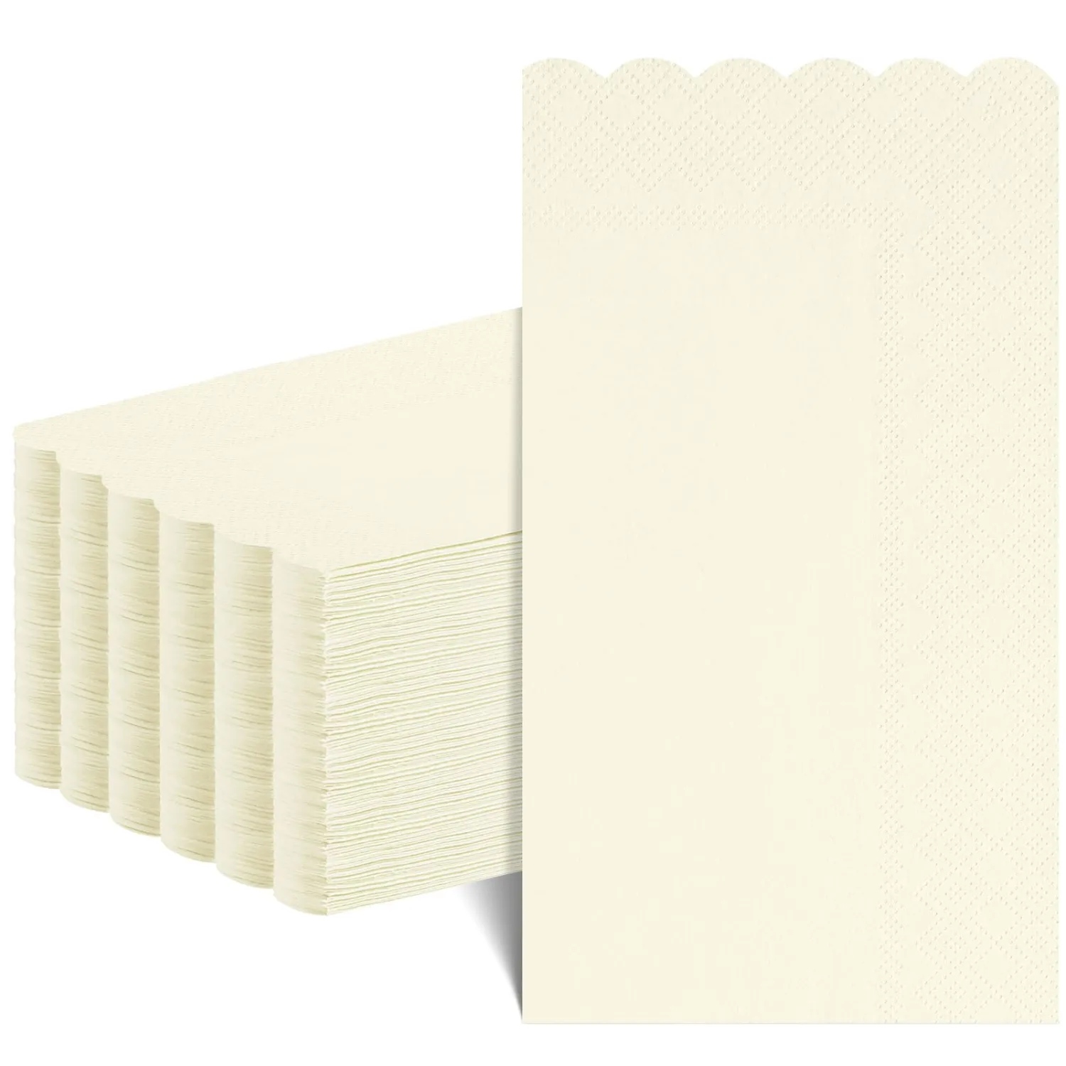 60 Pcs Ivory Wedding Napkins, 2 Ply Disposable Cream Napkins Decorative Guest Hand Towels for Bathroom Beige Scalloped Paper Dinner Napkin for Birthday, Party, Bridal Baby shower