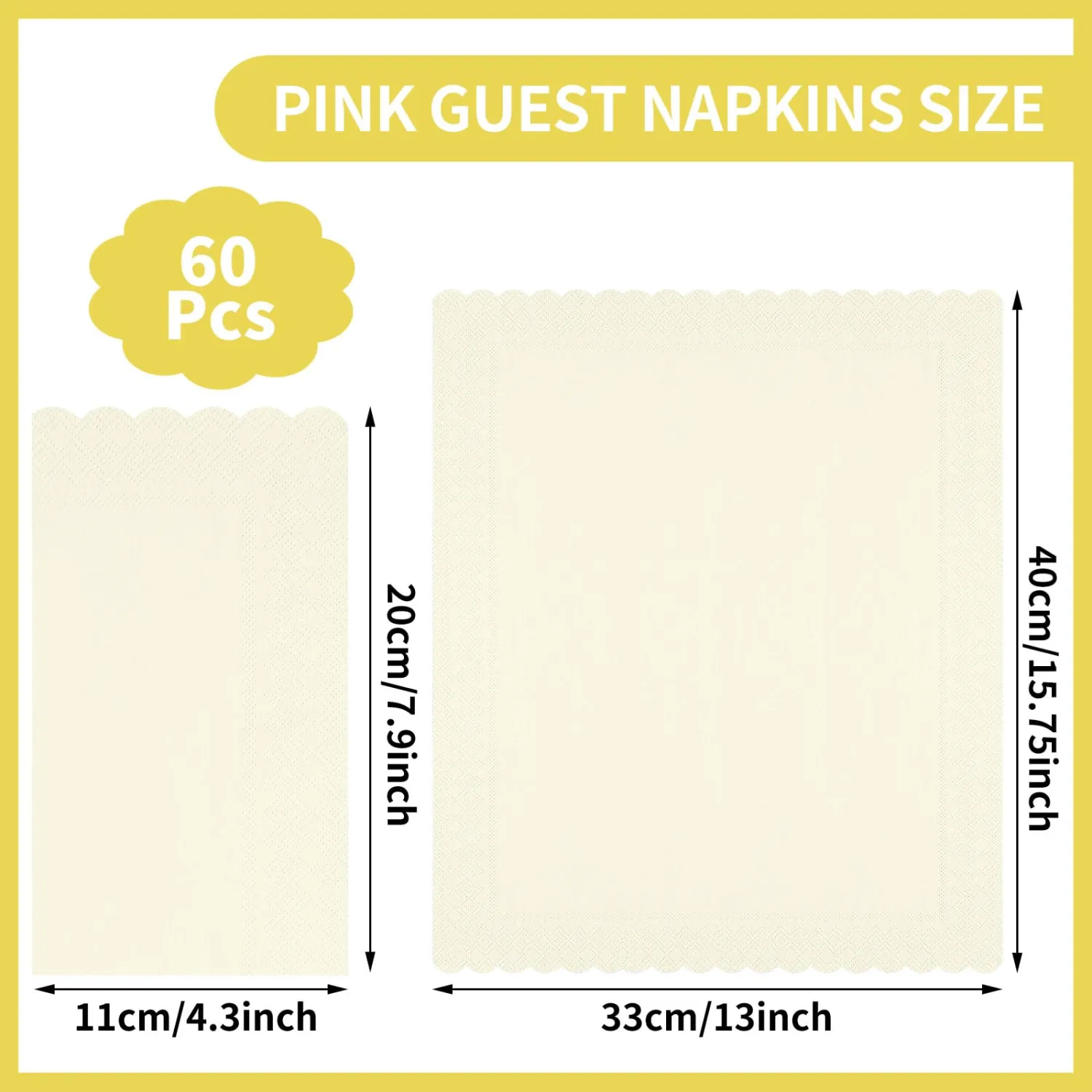 60 Pcs Ivory Wedding Napkins, 2 Ply Disposable Cream Napkins Decorative Guest Hand Towels for Bathroom Beige Scalloped Paper Dinner Napkin for Birthday, Party, Bridal Baby shower
