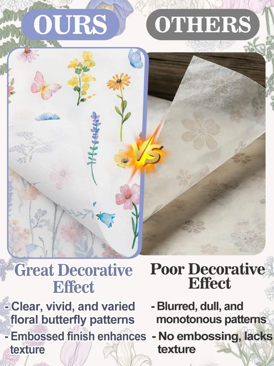 100pcs Spring Floral Paper Napkins Disposable - 6.5“x 6.5” Soft Hand Towels for Guest Bathroom, Elegant Decorative Napkins for Birthday Wedding Spring Party Baby Shower (Small Floral)