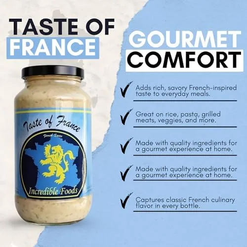 Incredible Food Pasta Sauce – Handcrafted French Cooking Sauce – Creamy, Slightly Sweet Authentic Gourmet Sauce – Gluten-Free – For Pasta, Rice & More – 24 fl oz (1 Pack)