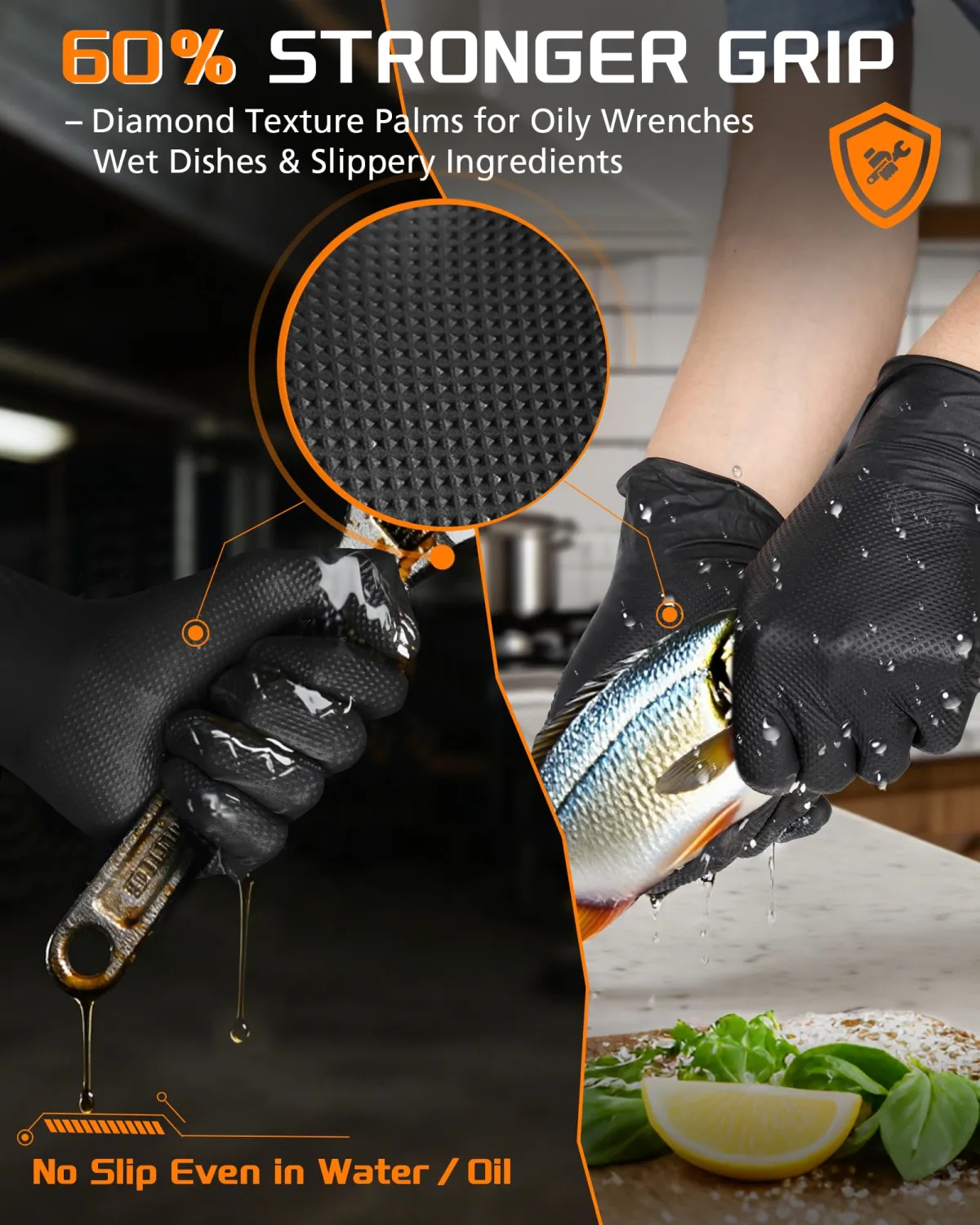 NITROSHIELD 9mil Heavy Duty Disposable Nitrile Gloves, Black XLarge 80Pcs -Chemical Resistant, Latex Powder Free Rubber Gloves Diamond Texture for Automotive, Mechanics, Cooking,BBQ, Industrial Use