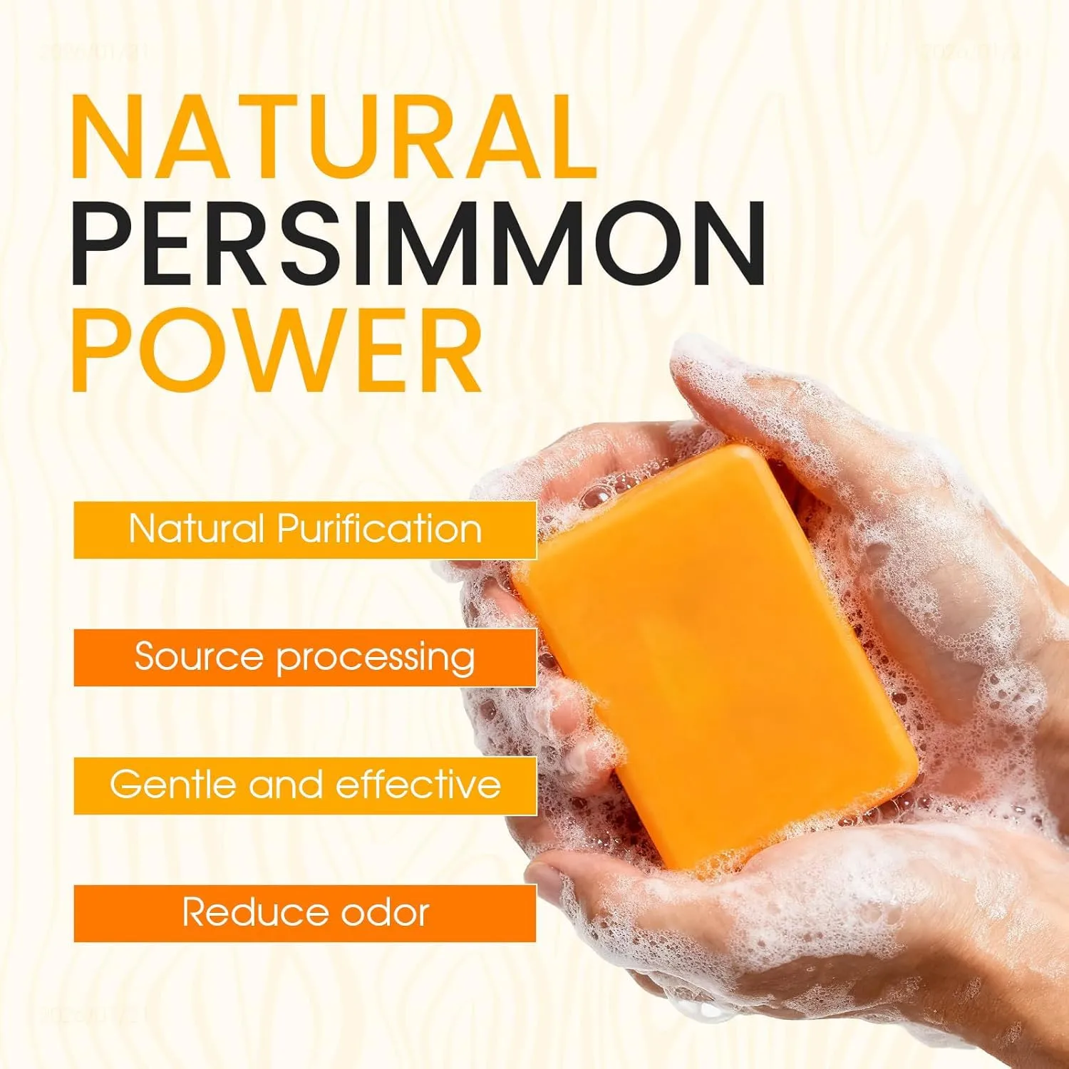 Deodorizing Persimmon Soap For Body Odor, Gentle Bar Soap For Face And Body, Natural Persimmon Extract Bar Soap For Men Ang Woman, Suitable For All Skin Soap Bar (100g)