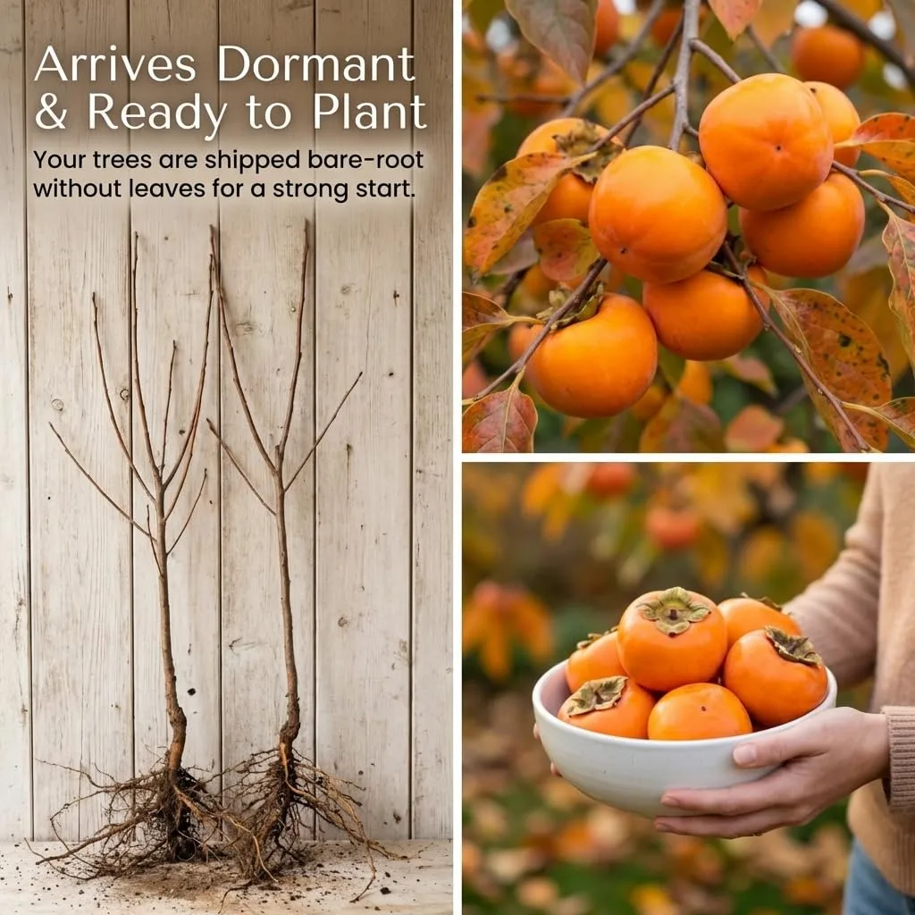 Persimmon Tree Plant Live in Quart Pot, Sweet Persimmon Tree Well Rooted 6-12 Inches, Hardy Fruit Tree for Planting, Winter Dormant
