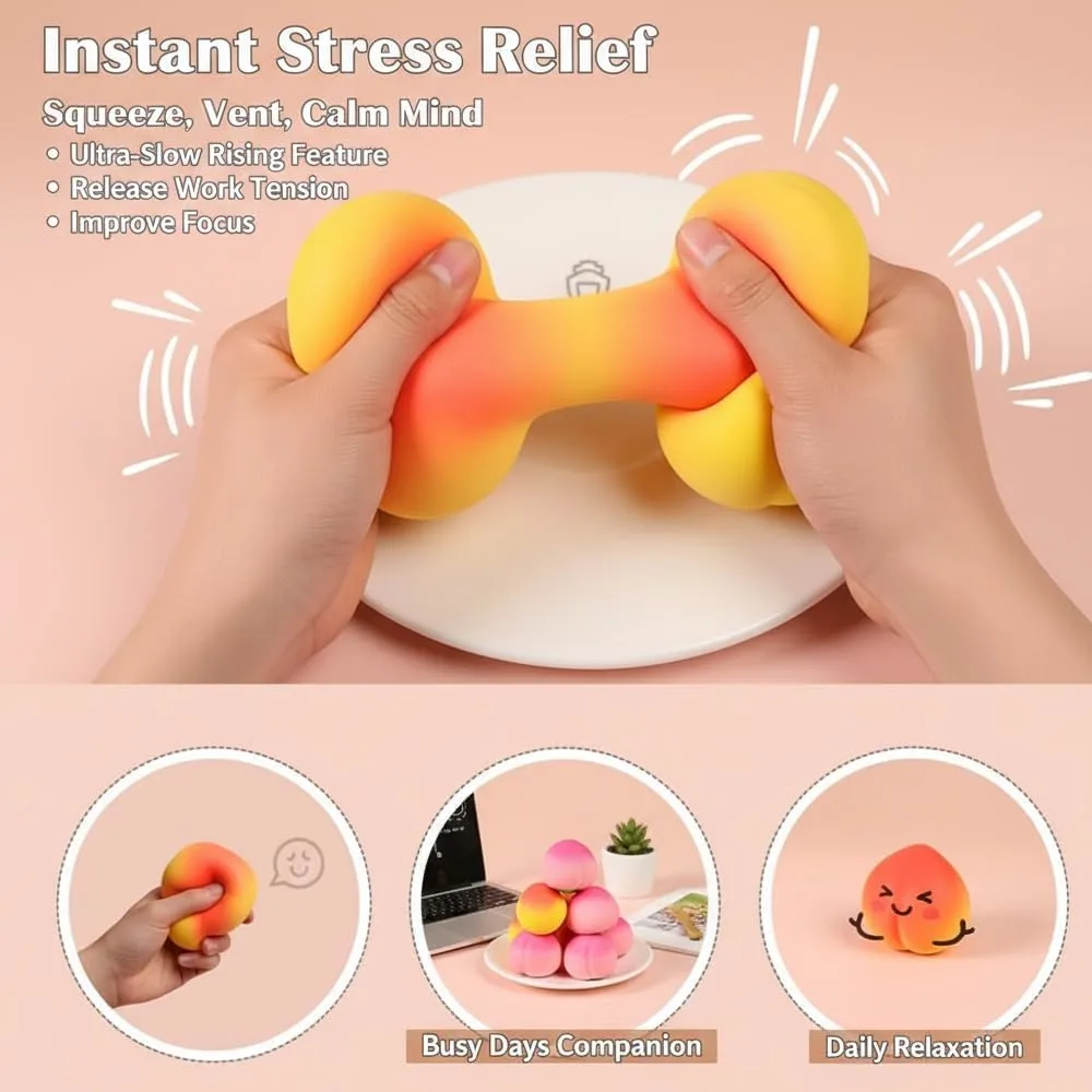 Peach Squishy, Dragon Fruit Squishy, Cucumber/Orange/Durian/Mango/Persimmon/Banana Fruit Squishy Toys Set, Soft Slow Rising Squeeze Stress Relief Fidget Toys (Peach A)