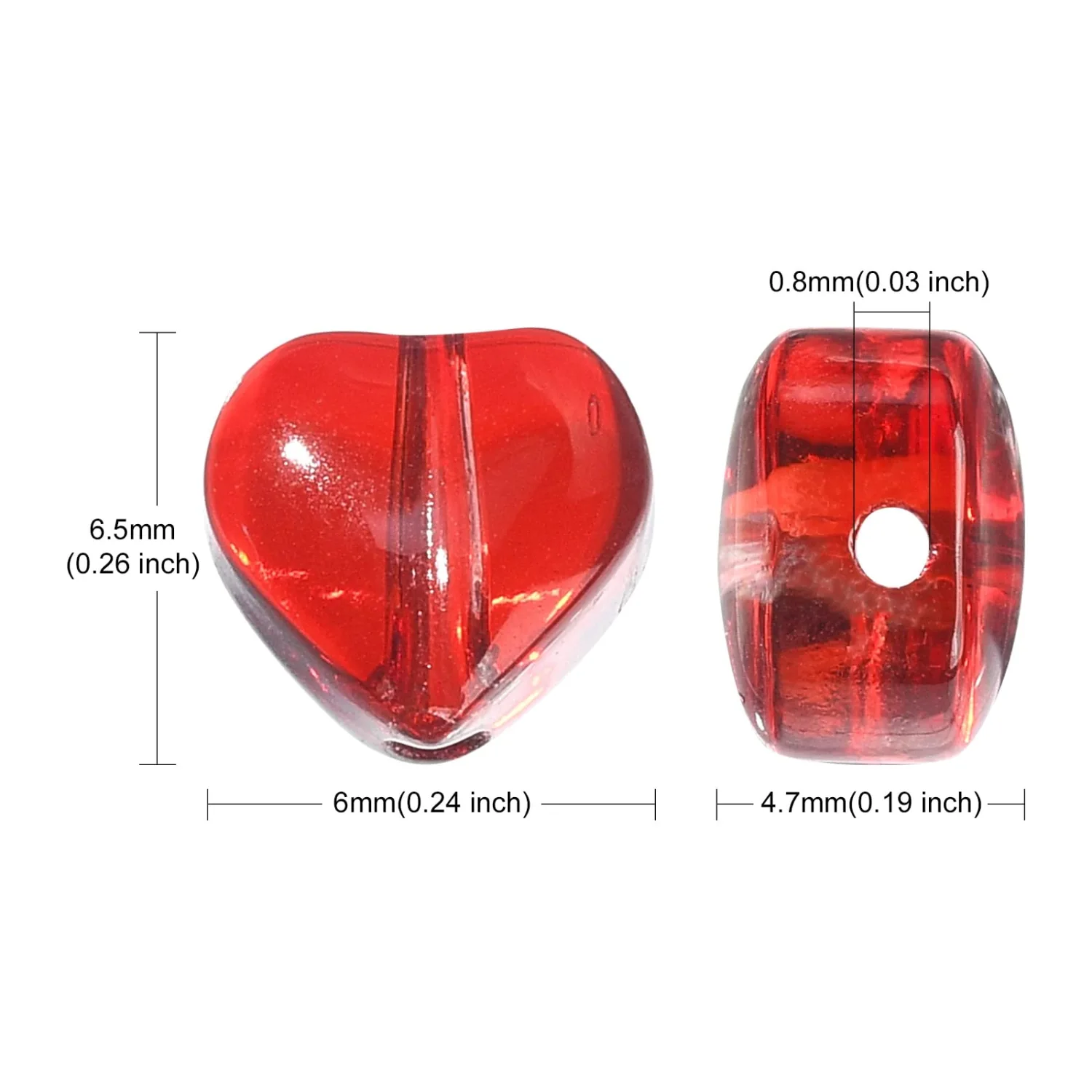 Ipotkitt 100 Pcs Handmade Lampwork Glass Heart Shaped Beads - Red Heart Spacer Loose Beads for Valentine's Day Jewelry DIY Craft Making
