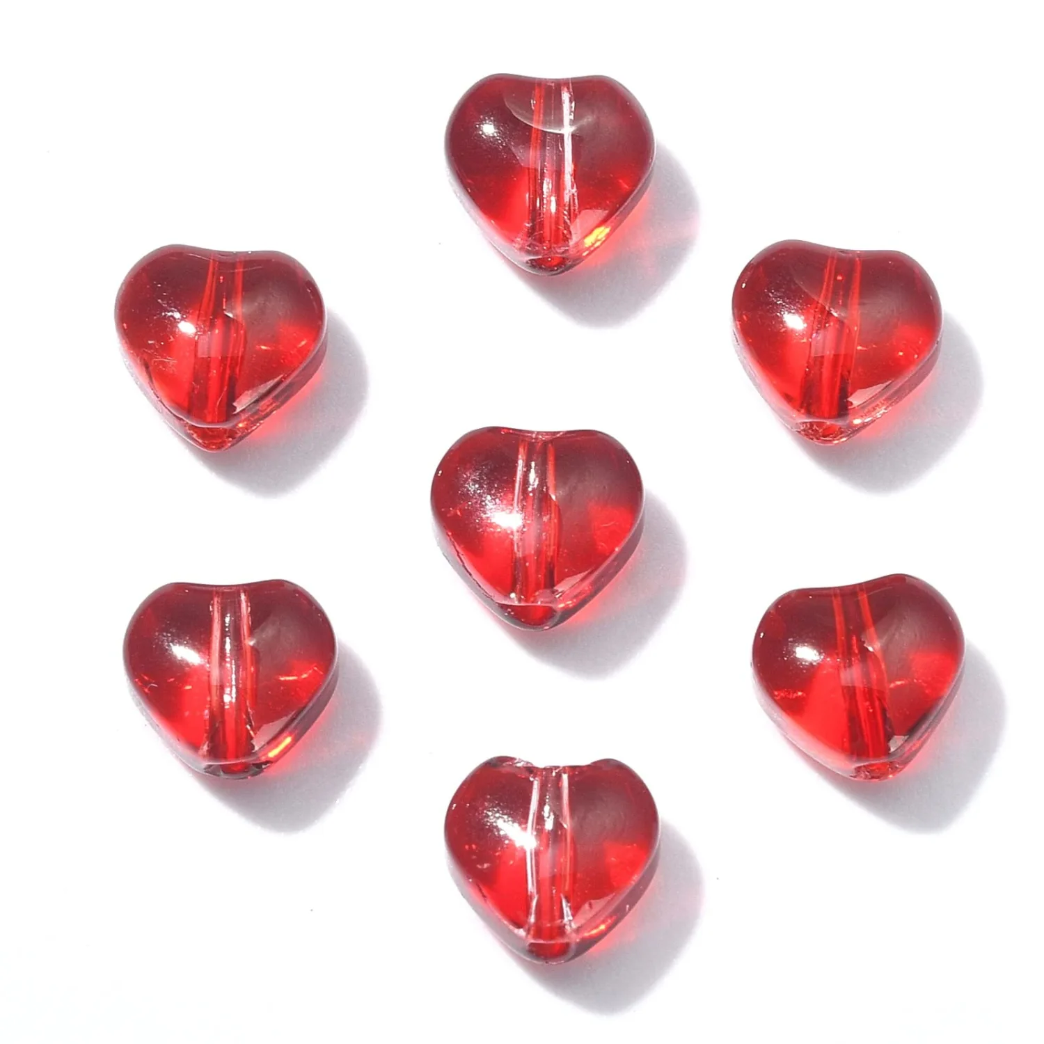 Ipotkitt 100 Pcs Handmade Lampwork Glass Heart Shaped Beads - Red Heart Spacer Loose Beads for Valentine's Day Jewelry DIY Craft Making
