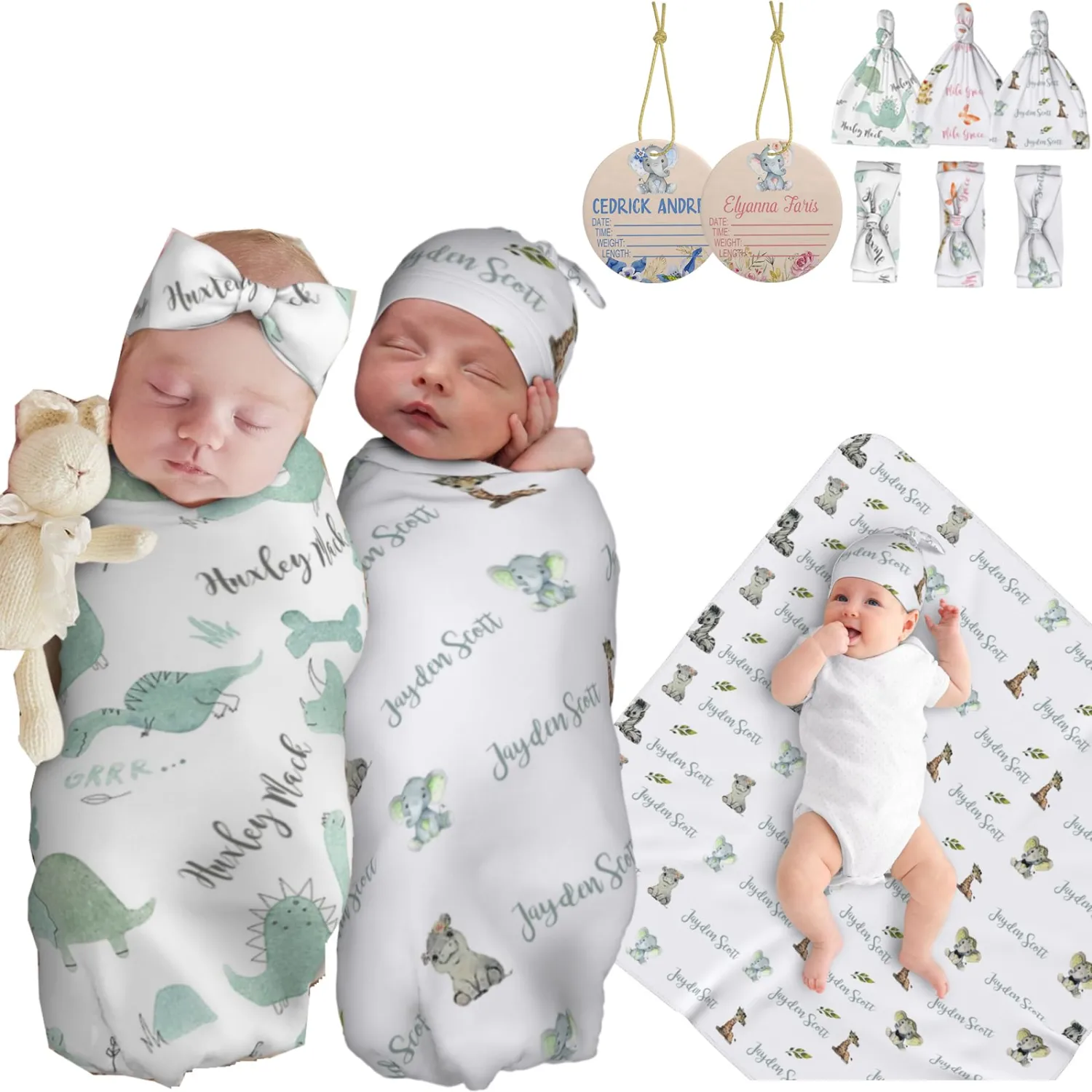 Personalized Baby Boy Swaddle Blanket, Personalized Baby Girl Blanket, Custom Baby Gifts, Newborn Swaddle Wrap (Animals)