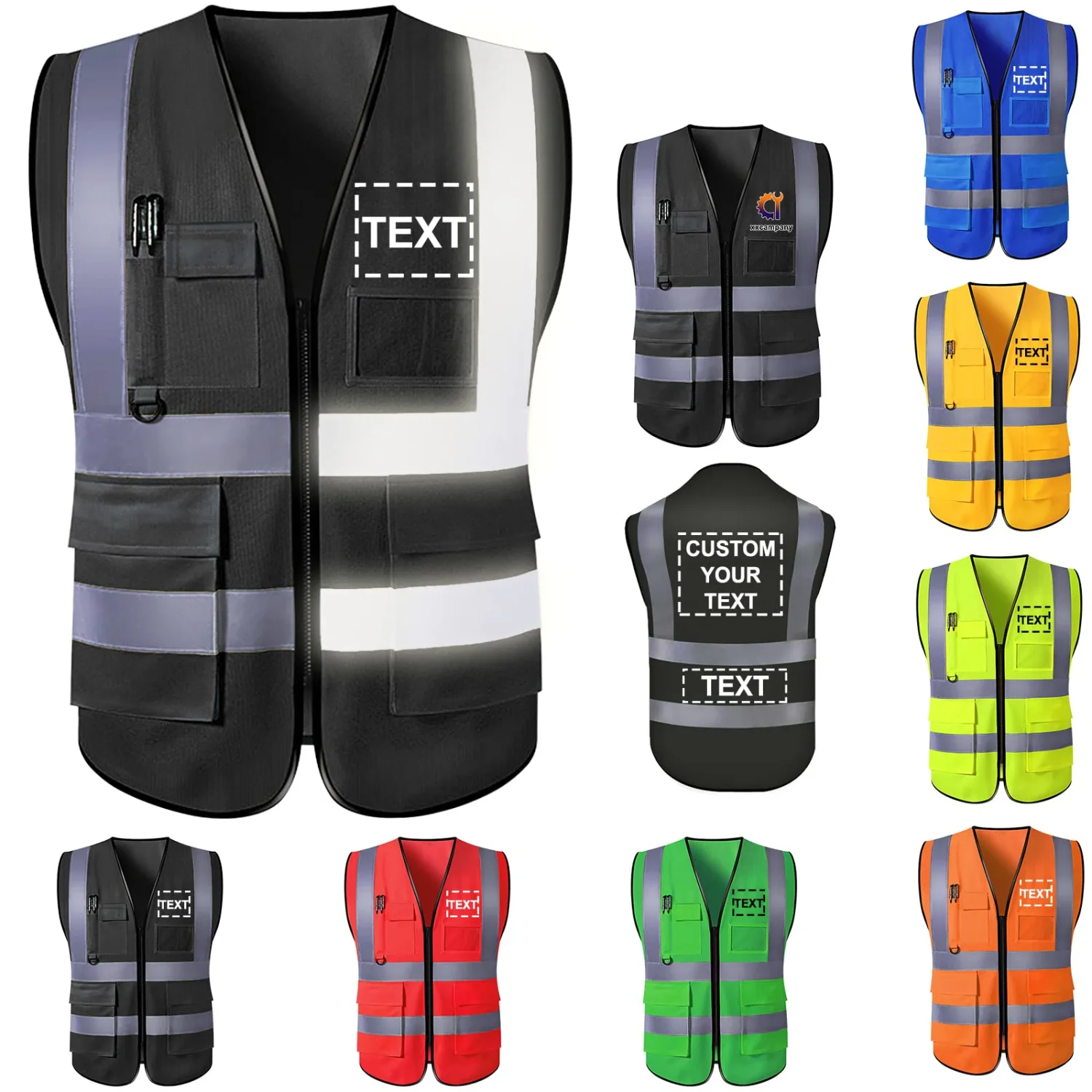 Custom Safety Vest for Men High Visibility Protective Workwear 5 Pockets Class 2 With Reflective Strip