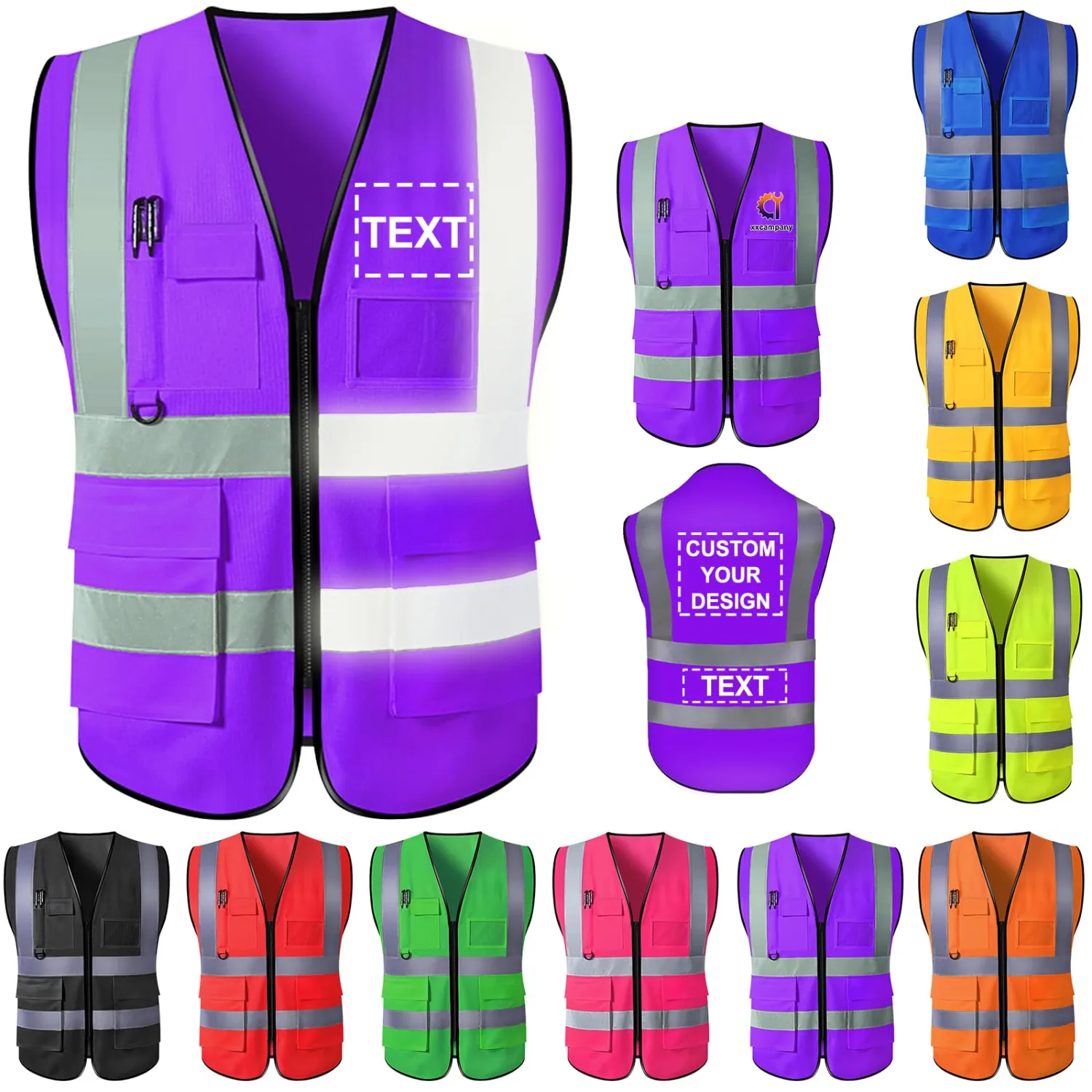 Custom Safety Vest for Men High Visibility Protective Workwear 5 Pockets Class 2 With Reflective Strip