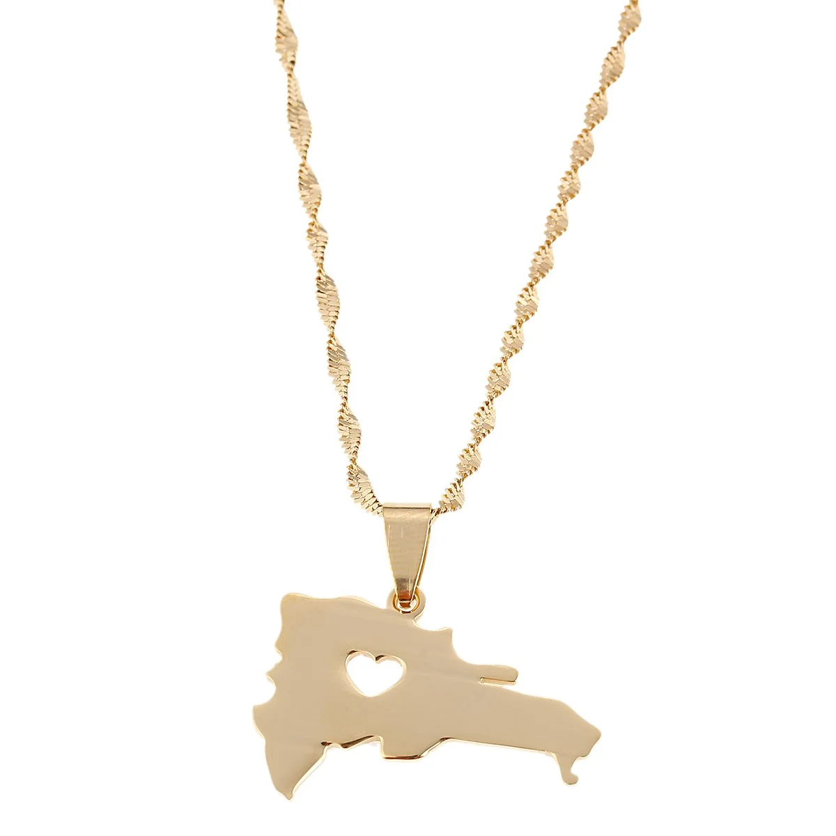 Stainless Steel The Dominican Republic Map Pendant Necklace for Women Gold Color Jewelry Map of Dominican