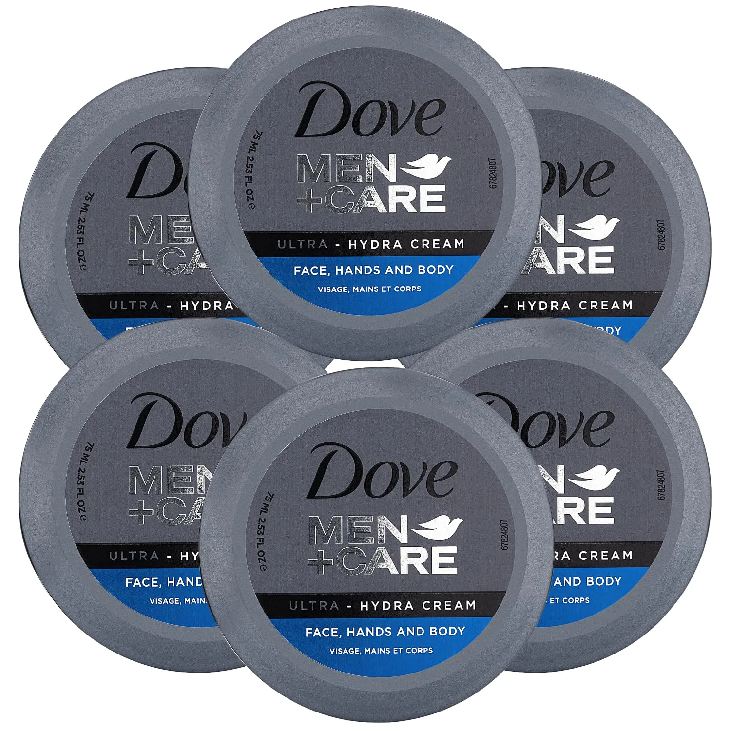 Dove Men+Care Ultra Hydra Cream, Face, Hands and Body Care, All Skin Types, 6 Pack of 2.53 Oz Each