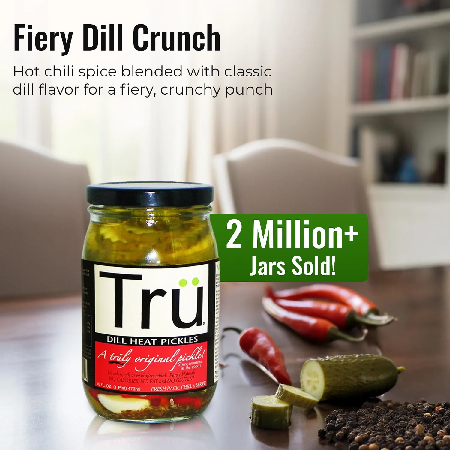 Tru Dill Heat Pickles – Pure Natural Pickles with Perfect Balance of Seasonings - No Colors, Oil, Emulsifiers | Kosher & Gluten Free | Classic Original Flavor Since 1900s | 16 Fl Oz (Pack of 1)