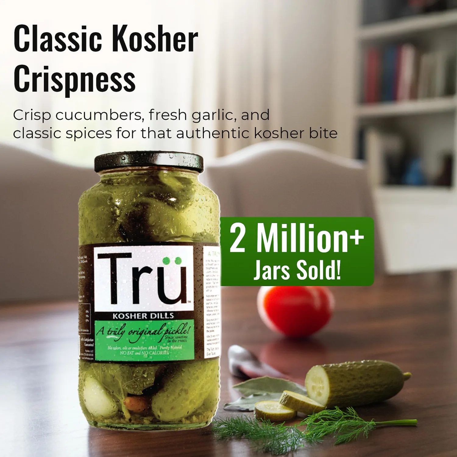 Tru Kosher Dill Pickles – Pure Natural Pickles with Perfect Balance of Seasonings - No Colors, Oil, Emulsifiers | Kosher & Gluten Free | Classic Original Flavor Since 1900s | 24 Fl Oz (Pack of 1)