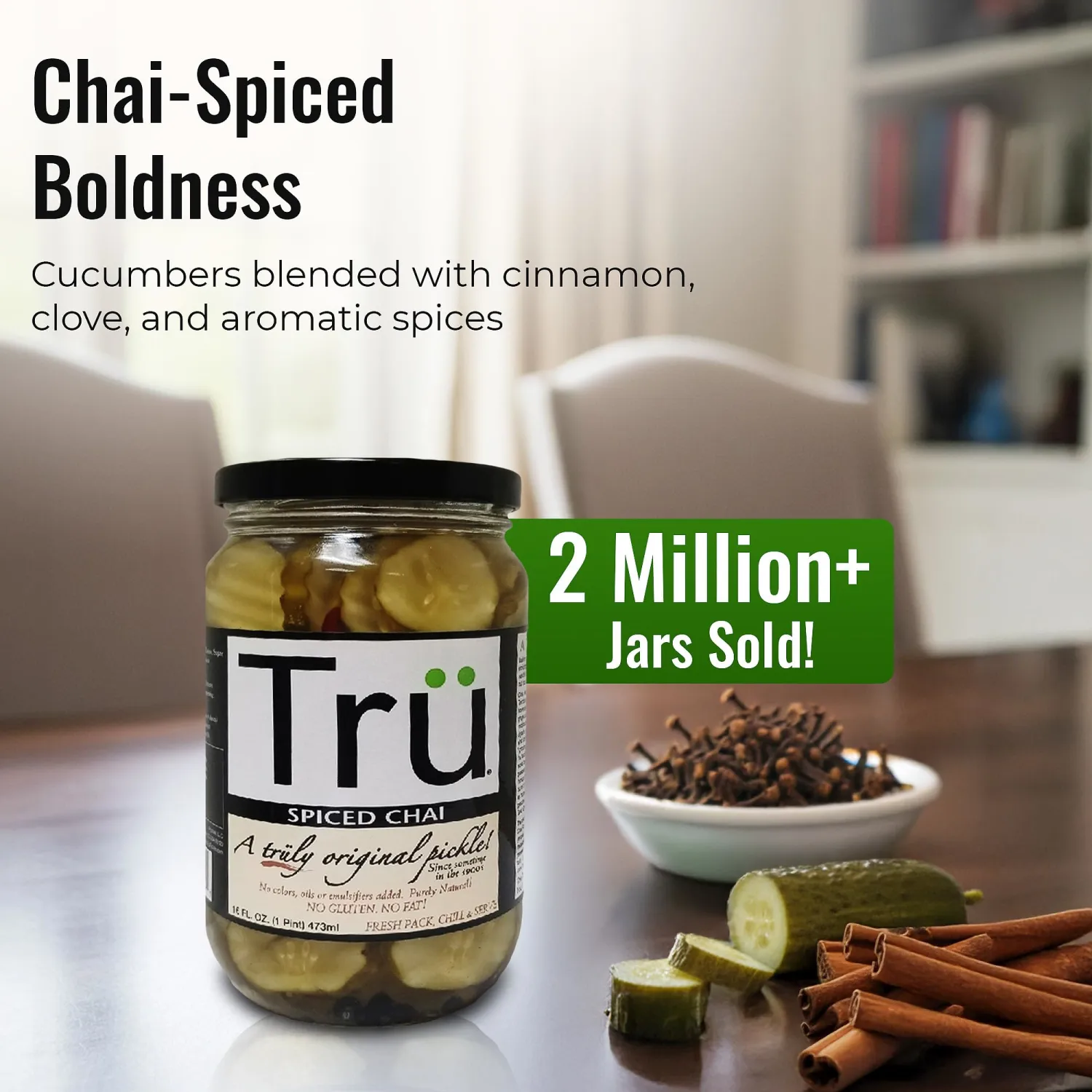 Tru Spiced Chai Pickle – Pure Natural Pickles with Perfect Balance of Seasonings - No Colors, Oil, Emulsifiers | Kosher & Gluten Free | Classic Original Flavor Since 1900s | 16 Fl Oz (Pack of 1)