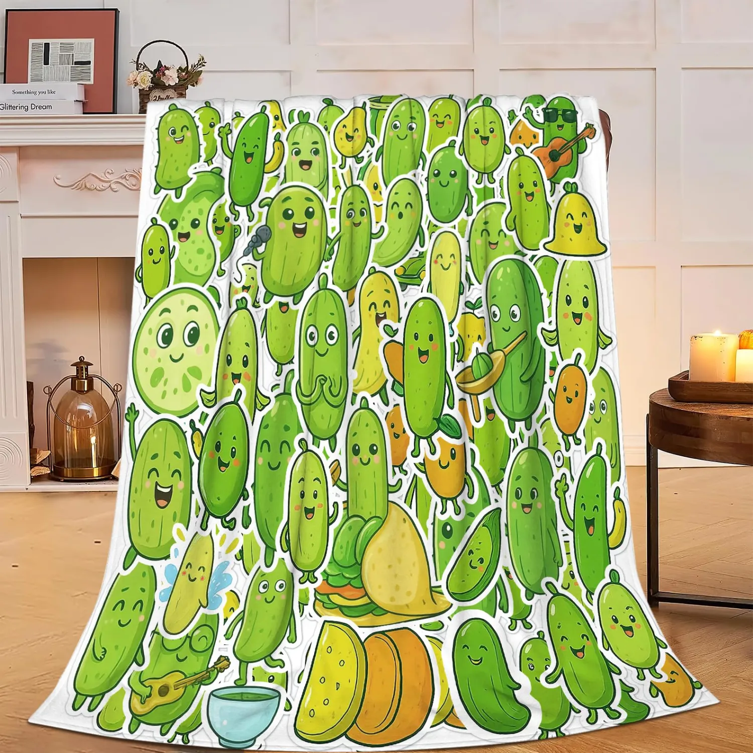 Pickle Blanket Cute Cucumber Throw Blanket Soft Warm Cozy Fleece Fuzzy Plush Pickles Flannel Blankets Gifts for Boys Girls Women Kids Adults 40"X50"