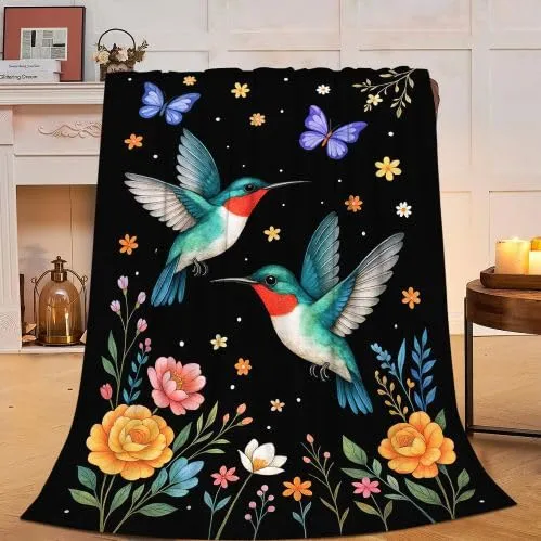 Hummingbird Blanket Hummingbirds Throw Blanket Soft Warm Cozy Fleece Fuzzy Plush Flannel Blankets Gifts for Boys Girls Women Kids Adults 40"X50"