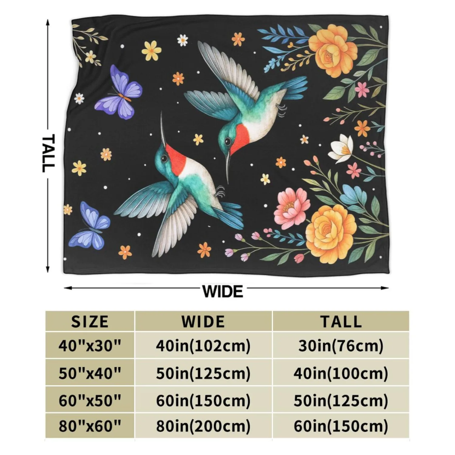 Hummingbird Blanket Hummingbirds Throw Blanket Soft Warm Cozy Fleece Fuzzy Plush Flannel Blankets Gifts for Boys Girls Women Kids Adults 40"X50"