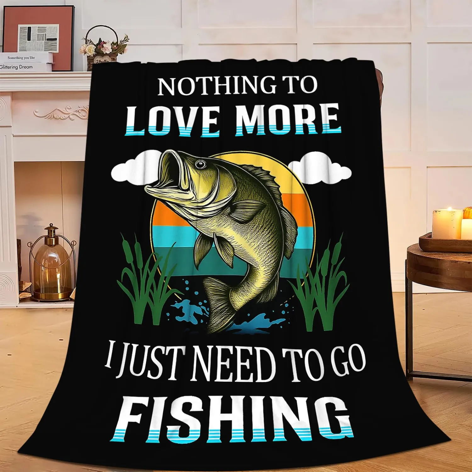 Fishing Blanket Sea Bass Throw Blanket Soft Warm Cozy Fleece Fuzzy Plush Ocean Fish Flannel Blankets Gifts for Fisherman Men Boys Kids Women 40"X50"