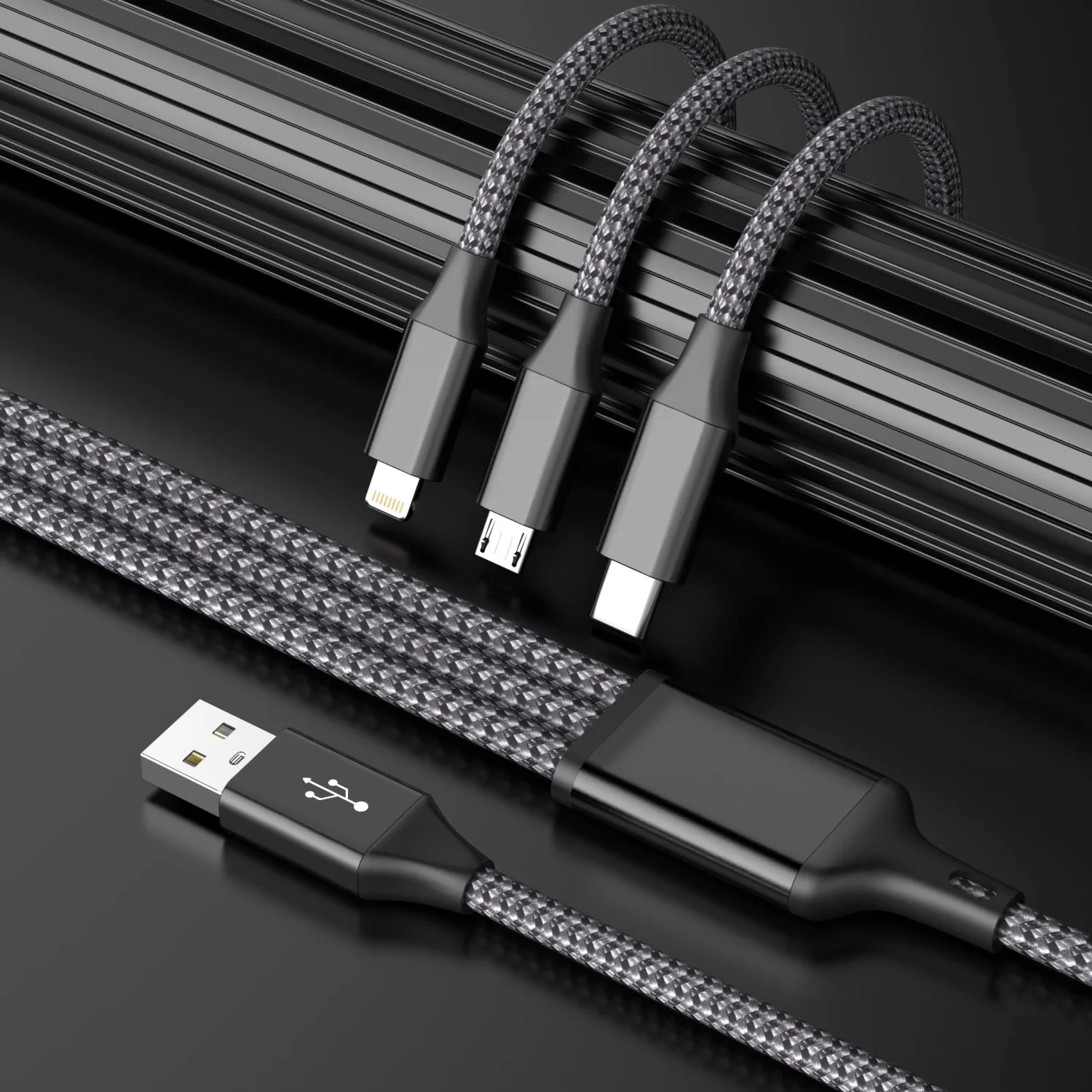IDISON Multi Charging Cable(2Pack 4FT), 3 in 1 USB Charging Cable for Multiple Devices, Braided Universal Phone Charger Cord with Type-C, Micro USB, IP Port for iPhone17/16/14/Android Phones and More