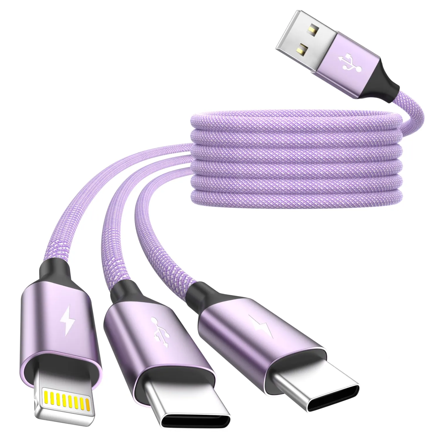 3 in 1 USB Cable with 2 USB-C/IP Port, Multi Charging Cables for Multiple Devices, USB C Splitter Cable, Multiple Charger Cord Travel Car Accessories for iPhone17-8, Androids iPad and More(1 Pack 4FT)