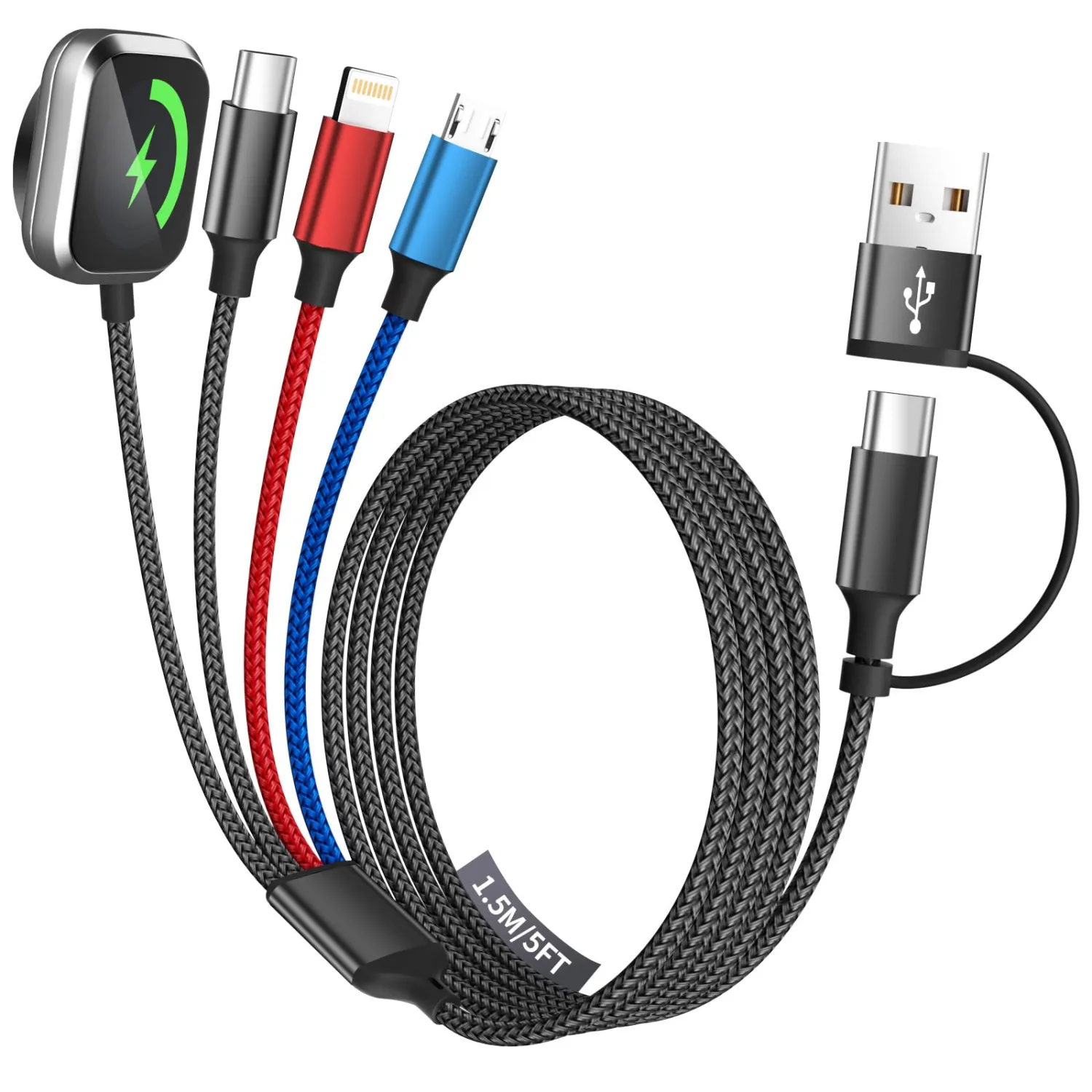 Cruise Essentials 4 in 2 Charging Cable for iPhone Watch Charger/iPhone 17/IP/Micro, Travel Multi Charging Cable Cord Compatible for iWatch Ultra/SE/10-1, iPhone16-6, Android, Car Accessories
