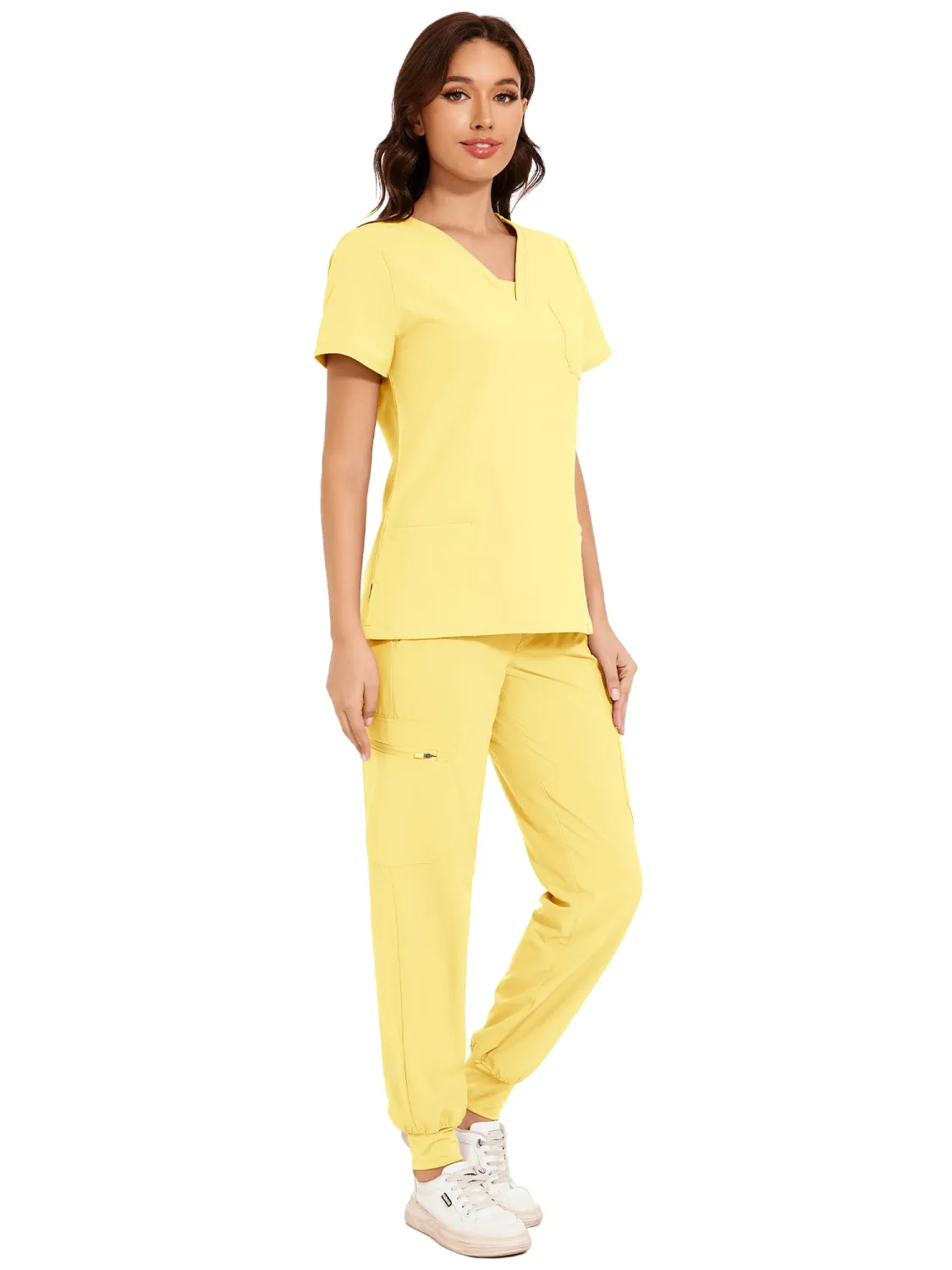COZYFIT Scrubs for Women - V-Neck Top & Cargo Pants Scrubs Set with 10 Pockets