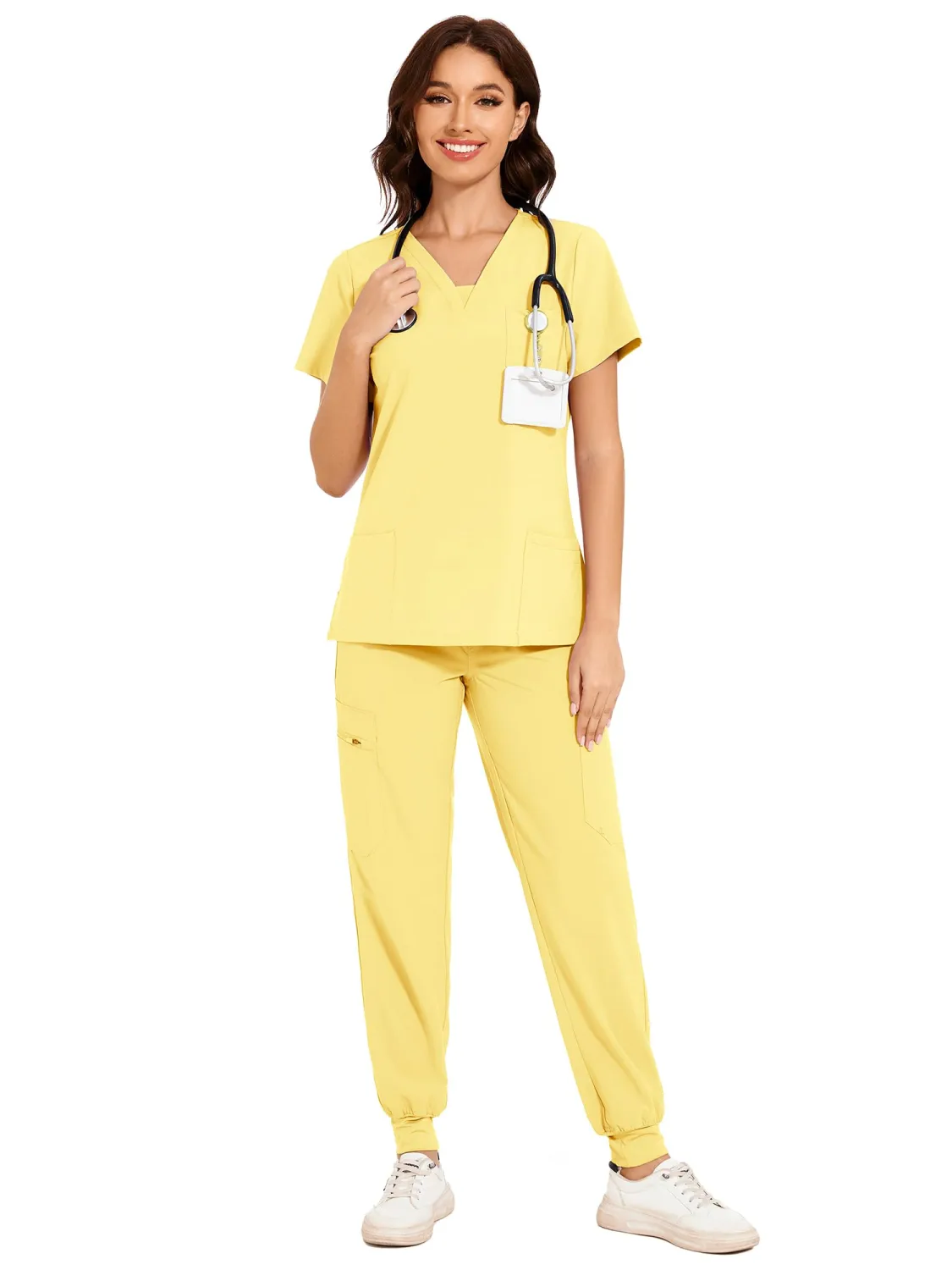 COZYFIT Scrubs for Women - V-Neck Top & Cargo Pants Scrubs Set with 10 Pockets