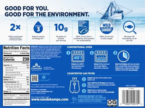 Van de Kamp's Fish Sticks, Made With 100% Real Fish, Frozen, 24.6 oz, 44 ct