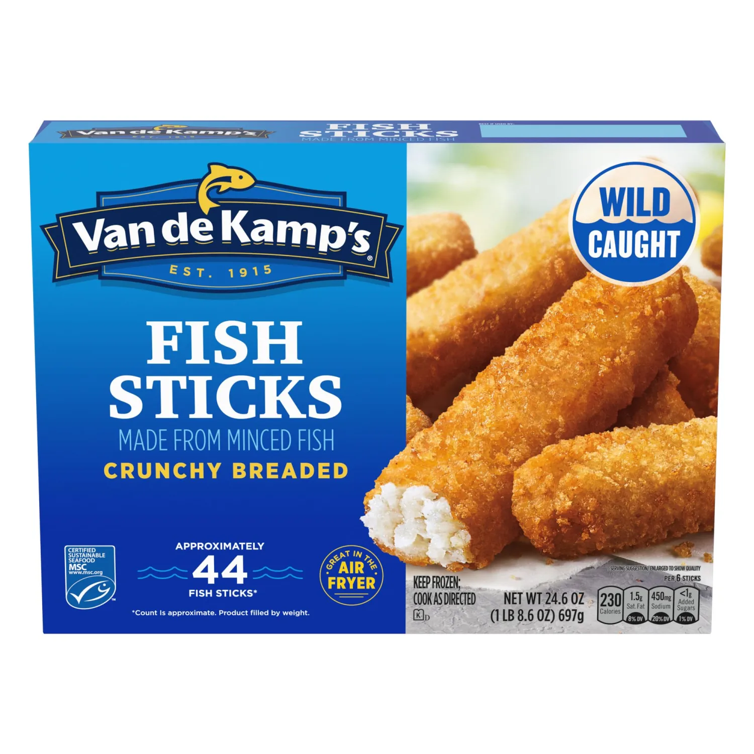 Van de Kamp's Fish Sticks, Made With 100% Real Fish, Frozen, 24.6 oz, 44 ct
