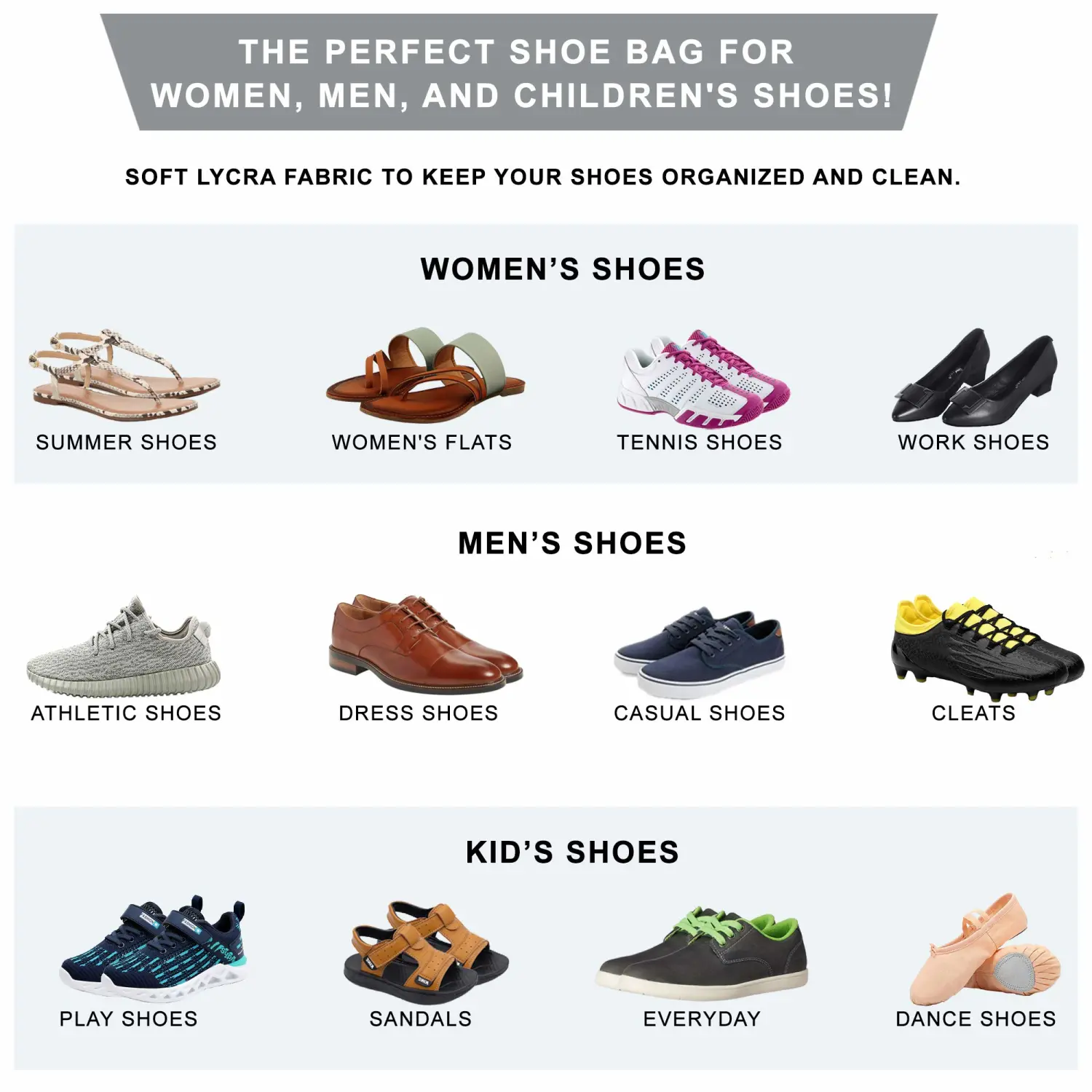 Deluxe Shoe Storage Bag | Elastic Closing –Durable Bag for Shoes | 10 Colors | MADE IN USA