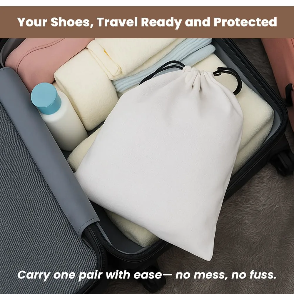 LFH Cotton Rich Shoe Storage Bags with Drawstring, Dustproof Breathable Reusable Organizer, Perfect For Travel, Dorm, Hotel, College, Gym, Easy to Carry, Machine Washable 12"x17" (Pack of 2) - White
