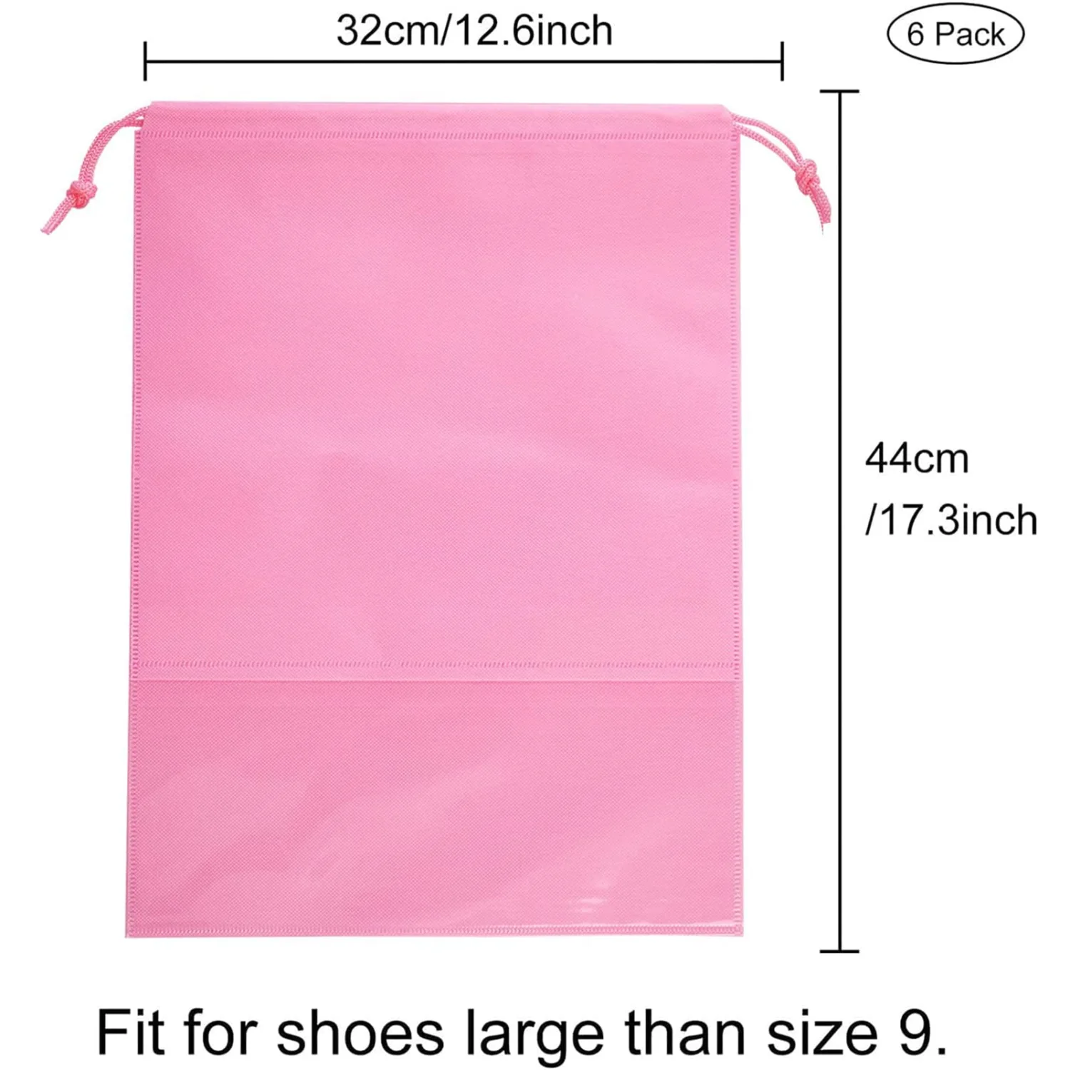6 Pcs Travel Shoe Bags, ULIFEMALL Large Non-Woven Drawstring Shoes Storage Bag with Transparent Slot Clear Window Portable Waterproof Dustproof Shoes Pouch Packing Organizer for Men Women, Pink