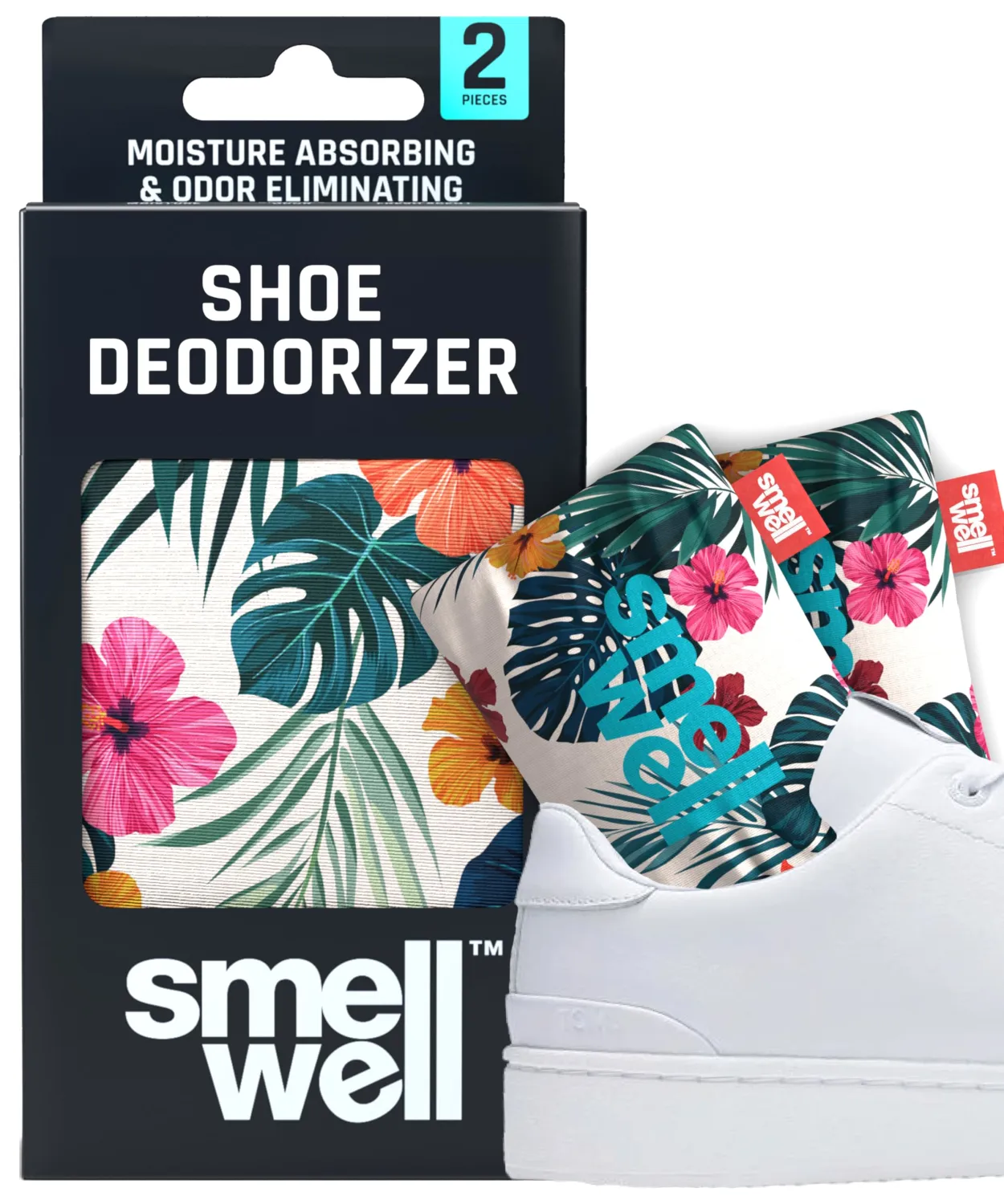 SmellWell - Scented Shoe Deodorizer Inserts - Odor Eliminators - Activated Bamboo Charcoal + Minerals - Natural Fresheners for shoes, bags, gloves - 2 x 1.8oz Original Size Hawaii Floral