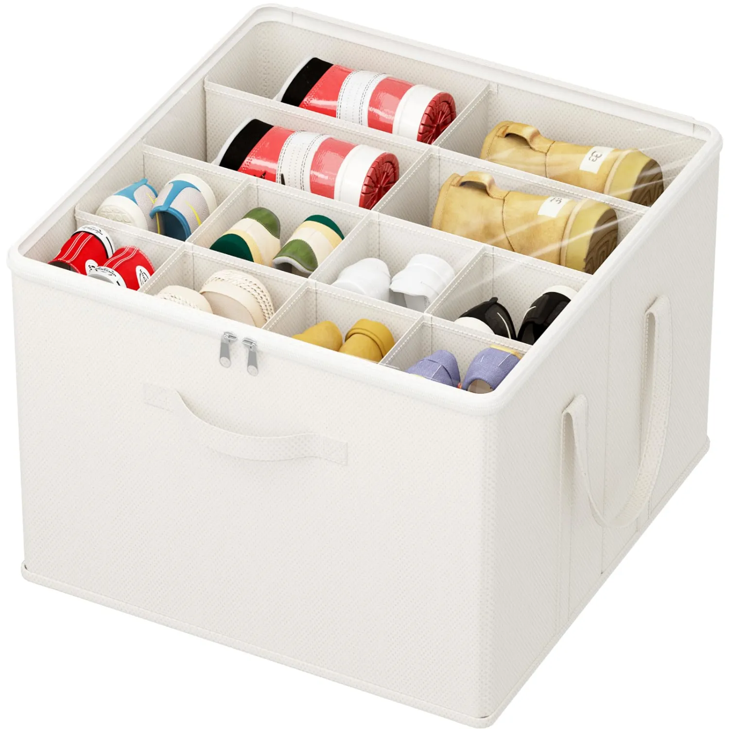 Lifewit Shoe Storage Organizer for Closet, Fabric Large Shoe Box Storage Containers with Clear Cover, Foldable Bins for Boots Heels Sneakers Fits 12-16 Pairs, 1 Pack White