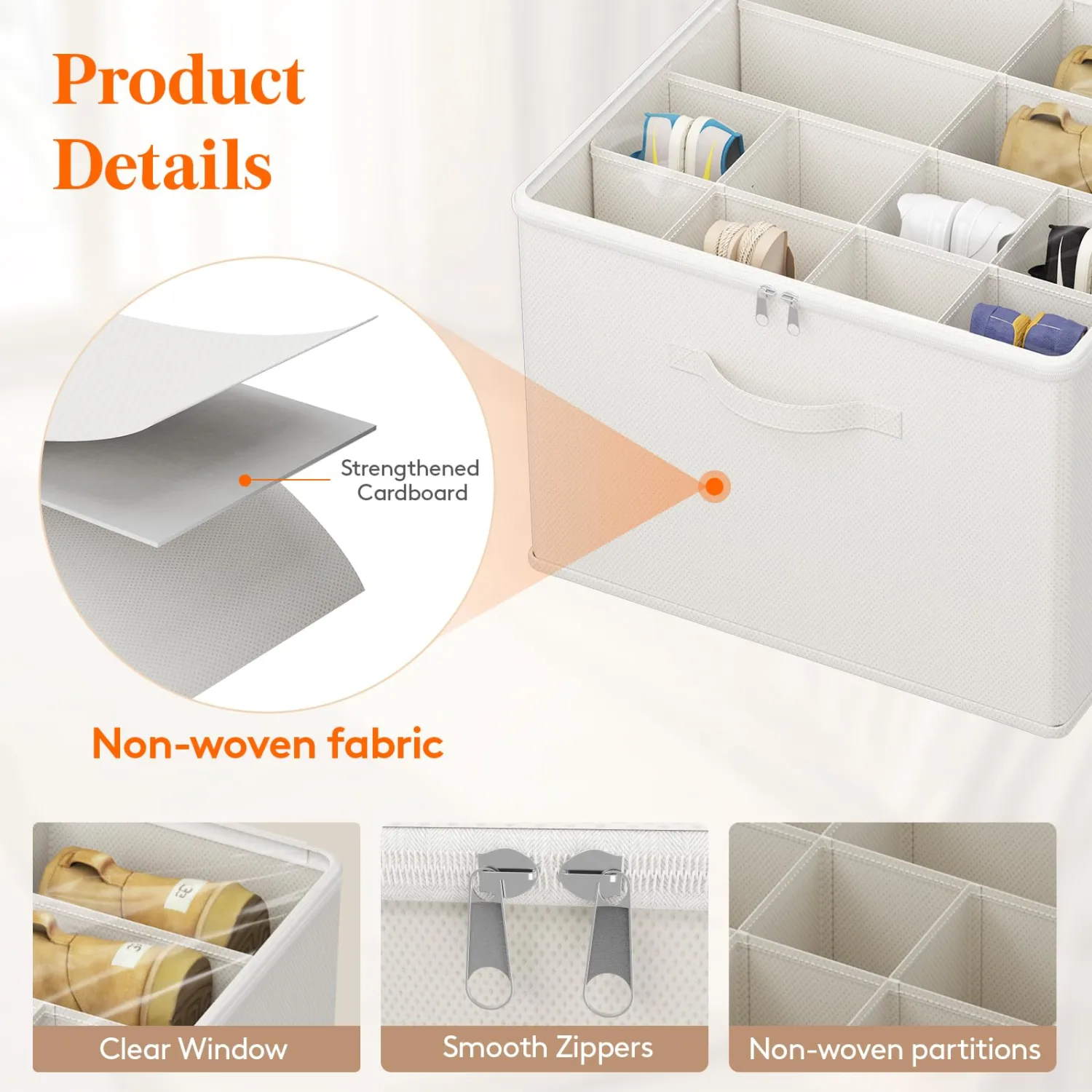 Lifewit Shoe Storage Organizer for Closet, Fabric Large Shoe Box Storage Containers with Clear Cover, Foldable Bins for Boots Heels Sneakers Fits 12-16 Pairs, 1 Pack White