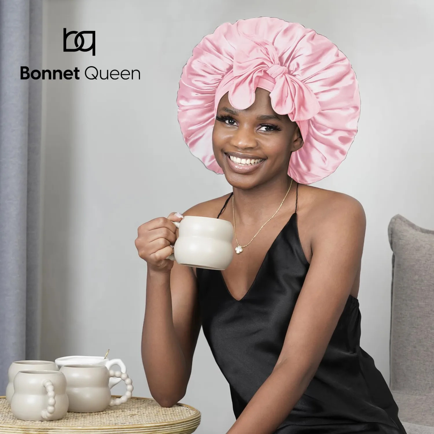 BONNET QUEEN XXL Large Silk Bonnet for Sleeping Women Big Satin Bonnet Night Sleep Cap Wrap for Curly Hai rwith Adjustable Tie Band,Pink