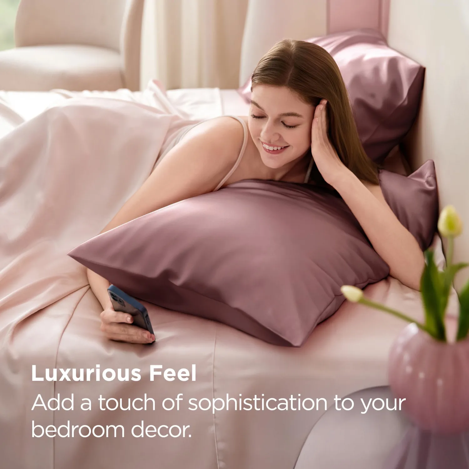 Bedsure Satin Pillowcase 2 Pack Similar to Silk Pillow Cases Standard Size, Pillow Case for Sleeping Women with Envelope Closure, Gifts for Women Men, Nostalgia Rose, 20x26 Inches, 2pcs
