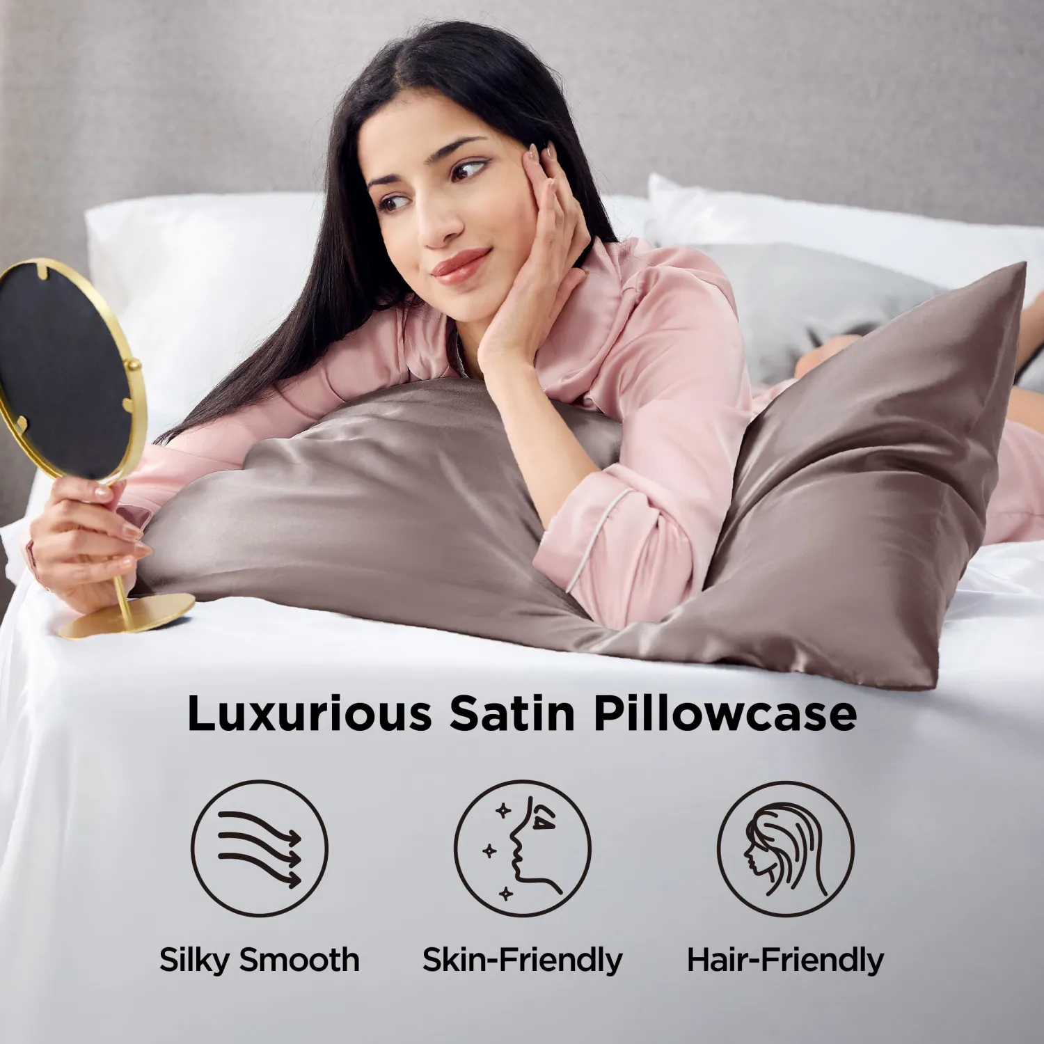 Bedsure Satin Pillowcase 2 Pack Similar to Silk Pillow Cases Standard Size, Pillow Case for Sleeping Women with Envelope Closure, Gifts for Women Men, Dusty Rose, 20x26 Inches, 2pcs