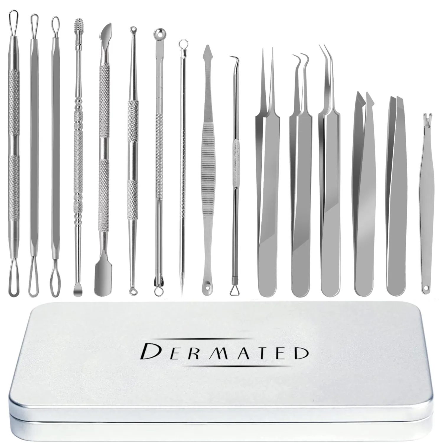 16 Pcs Blackhead Remover Tools 410 Grade Stainless Steel | Pimple Popper Tool Kit | Stainless Steel Professional Pimple Extractor Tool Kit for Blackheads, Comdone, Acne, Zit, and Whiteheads