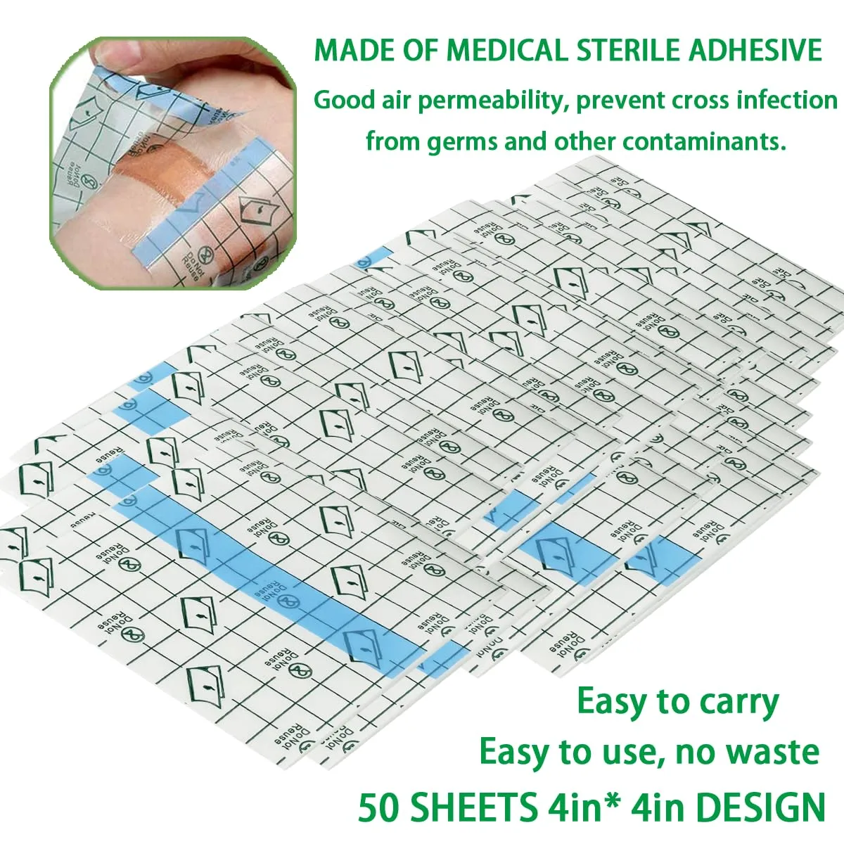 50 Pieces 4 x 4 in Stretch Waterproof Adhesive Bandages Transparent Film for Tattoo Aftercare and Skin Repair Adhesive Tattoo Supply Wrap
