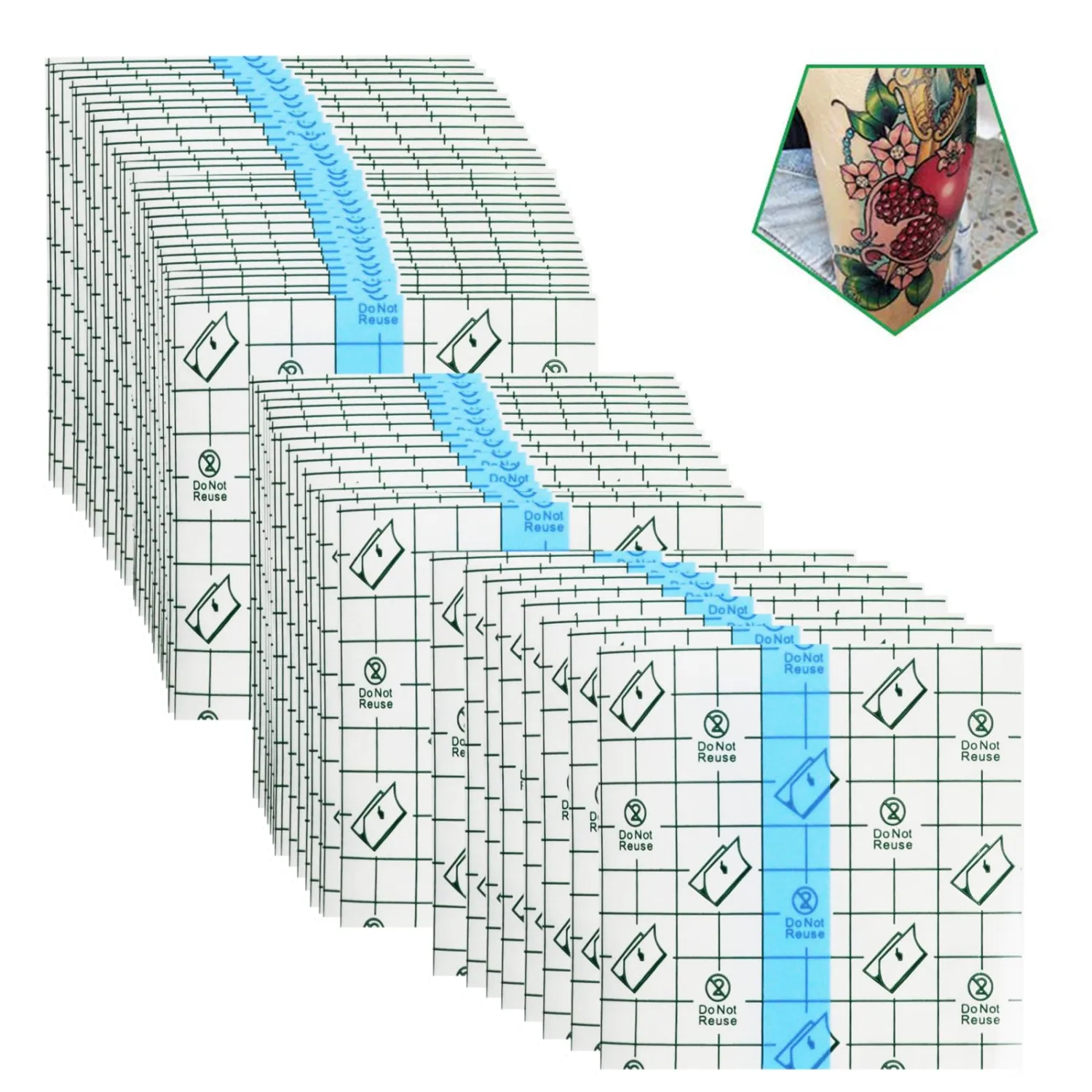 50 Pieces 4 x 4 in Stretch Waterproof Adhesive Bandages Transparent Film for Tattoo Aftercare and Skin Repair Adhesive Tattoo Supply Wrap