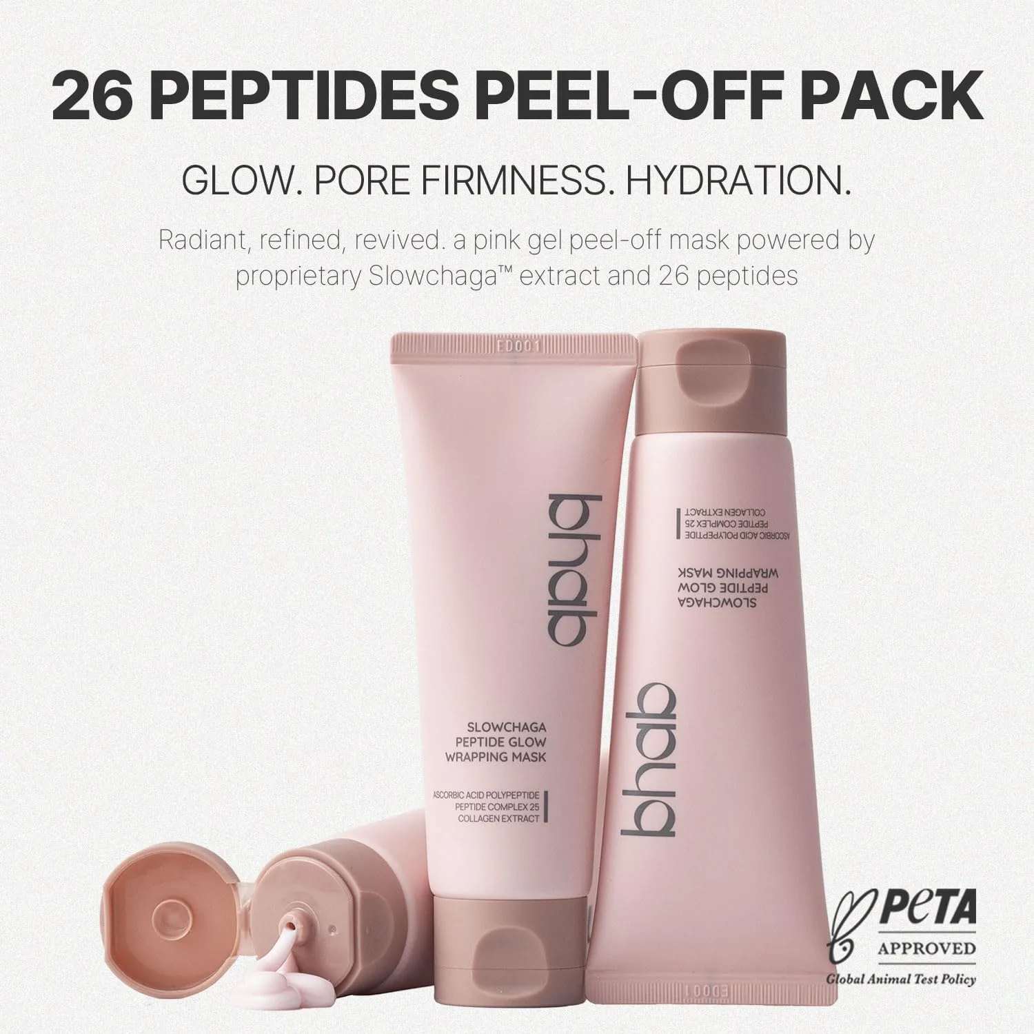 BHAB Peptide Peel Off Mask – Glow Wrapping Mask with Collagen, Hyaluronic Acid, Ceramide & Centella, Firming Pore Smoothing Korean Face Mask for Radiance 2.53 fl oz (75ml)