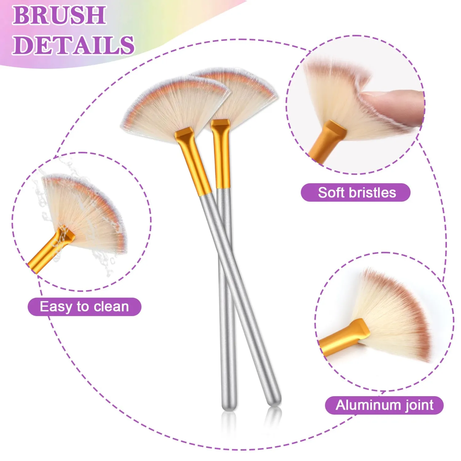 8 Pcs Rainbow Esthetician Supplies 4 Facial Fan Brushes Esthetician 4 Rainbow Stainless Steel Mixing Bowls Face Mask Brush Facial Bowls Esthetician for Mud Cream Makeup Spa Salon Women