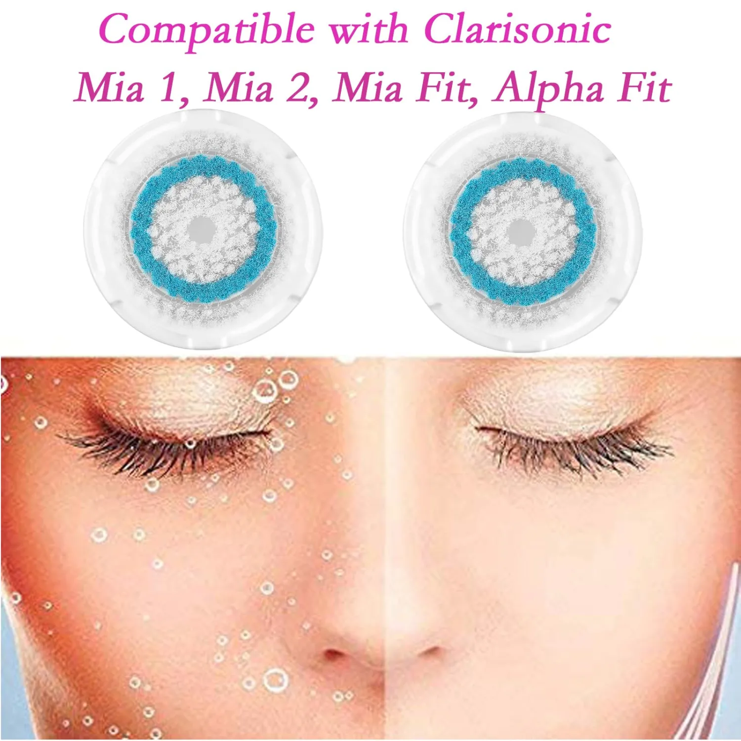 Brush Head Replacements Compatible with Clarisonic Mia 1, Mia 2, Mia Fit, Alpha Fit, Smart Profile Uplift and Alpha Fit Face Cleaning Brush Heads (Blue-2Pack)