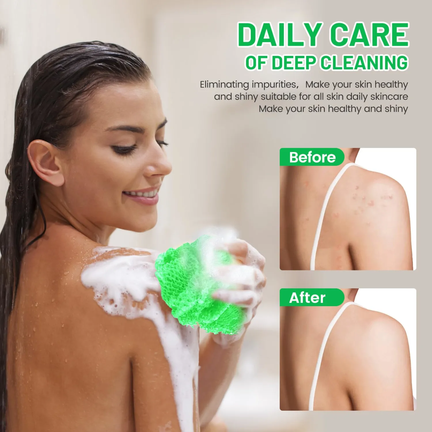 African Net Sponge, Authentic Exfoliating Body Scrubber for Bath and Shower, Multiple Textures with Gentle Deep Exfoliating and Rich Lather for All Skins (Green)