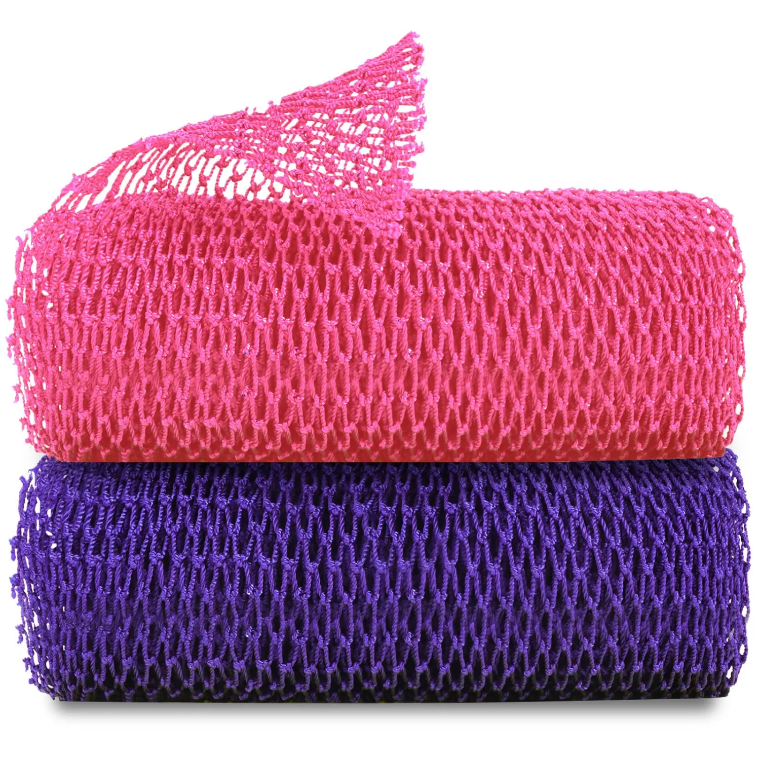 African Net Sponge, Authentic Exfoliating Body Scrubber for Bath and Shower, Multiple Textures with Gentle Deep Exfoliating and Rich Lather for All Skins (Pack of 2 (Pink+Purple))