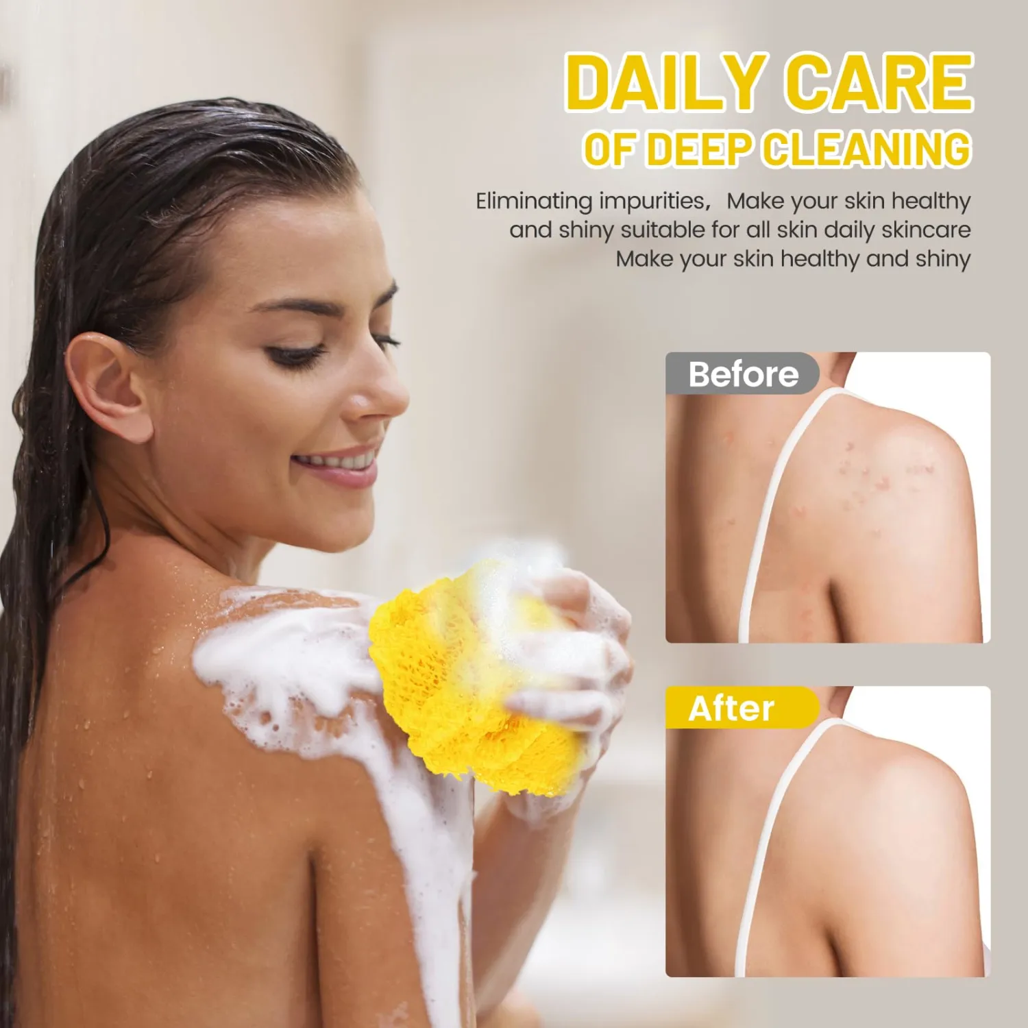 African Net Sponge, Authentic Exfoliating Body Scrubber for Bath and Shower, Multiple Textures with Gentle Deep Exfoliating and Rich Lather for All Skins (Yellow)