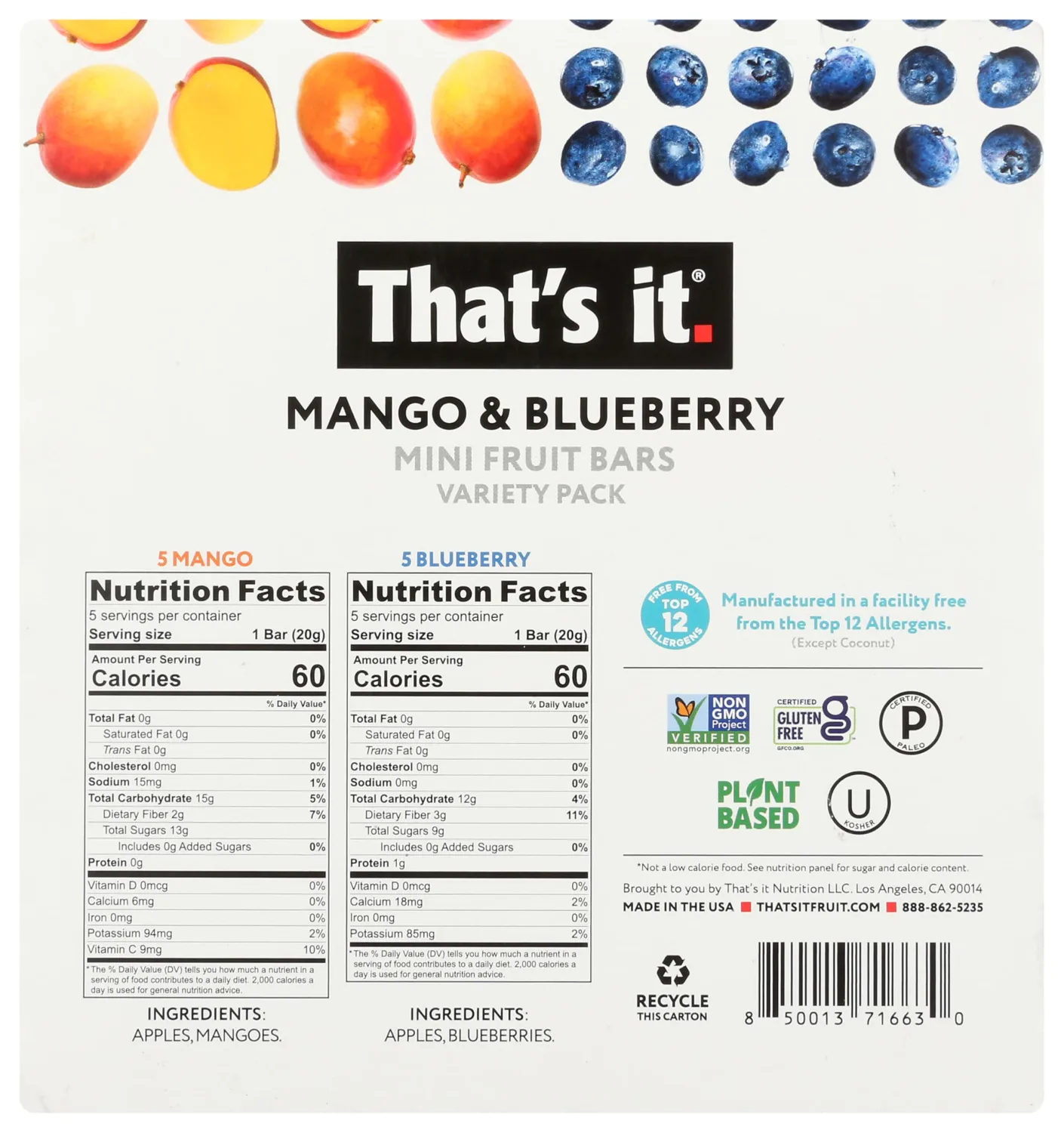 THATS IT Mango Blueberry Mini Bars 10 Count, 7 OZ