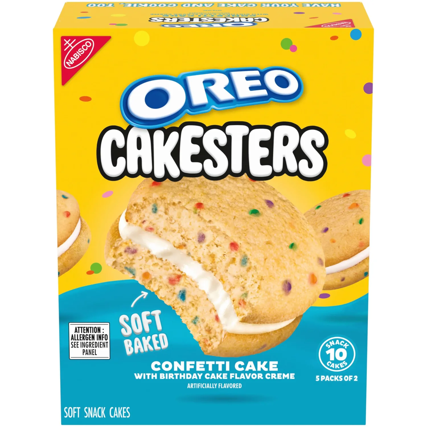 OREO Cakesters Confetti Cake Soft Snack Cakes, 5-2.02 oz Snack Packs